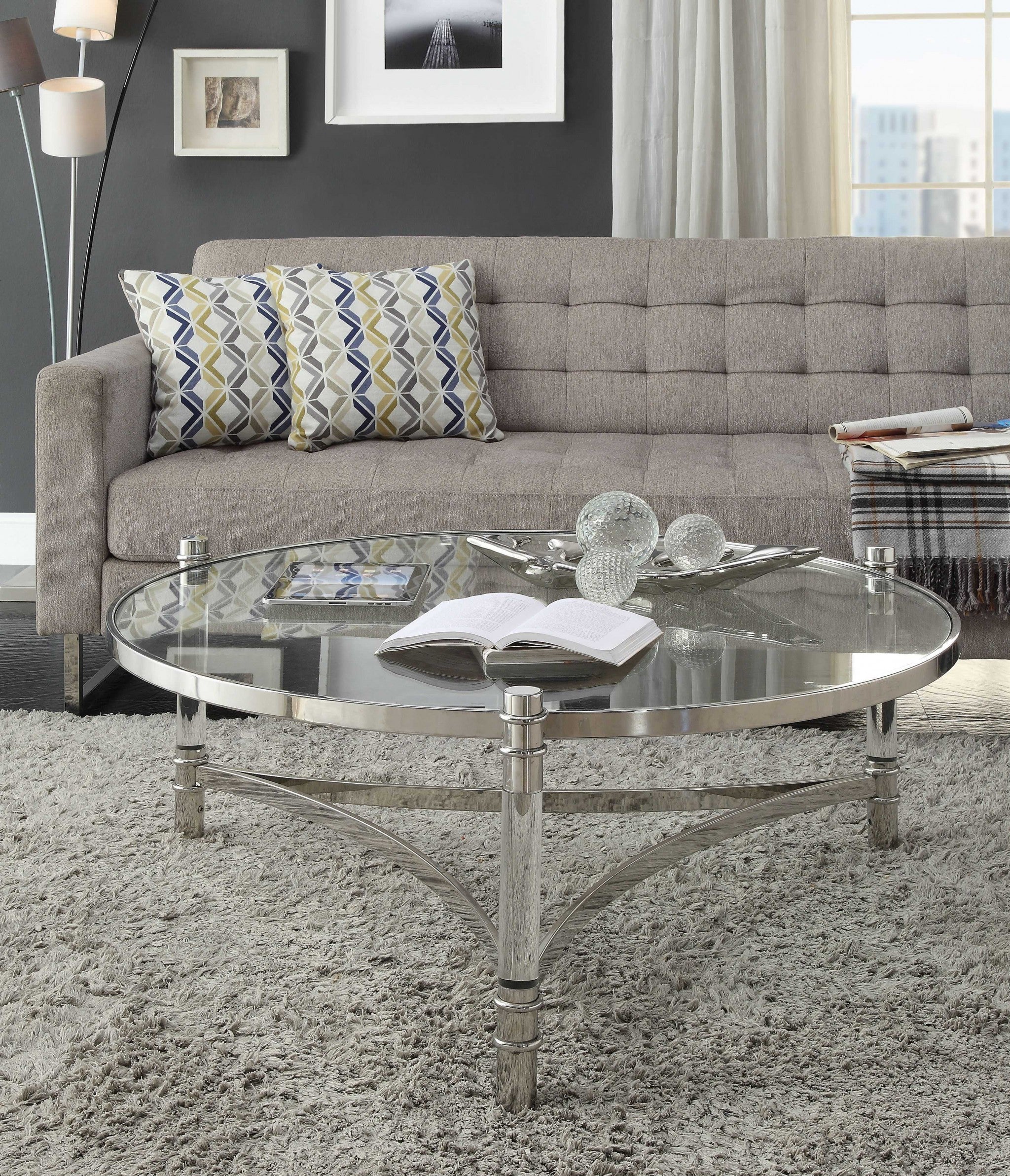 Clear Acrylic Stainless Steel And Clear Glass Coffee Table By Homeroots - Image 3