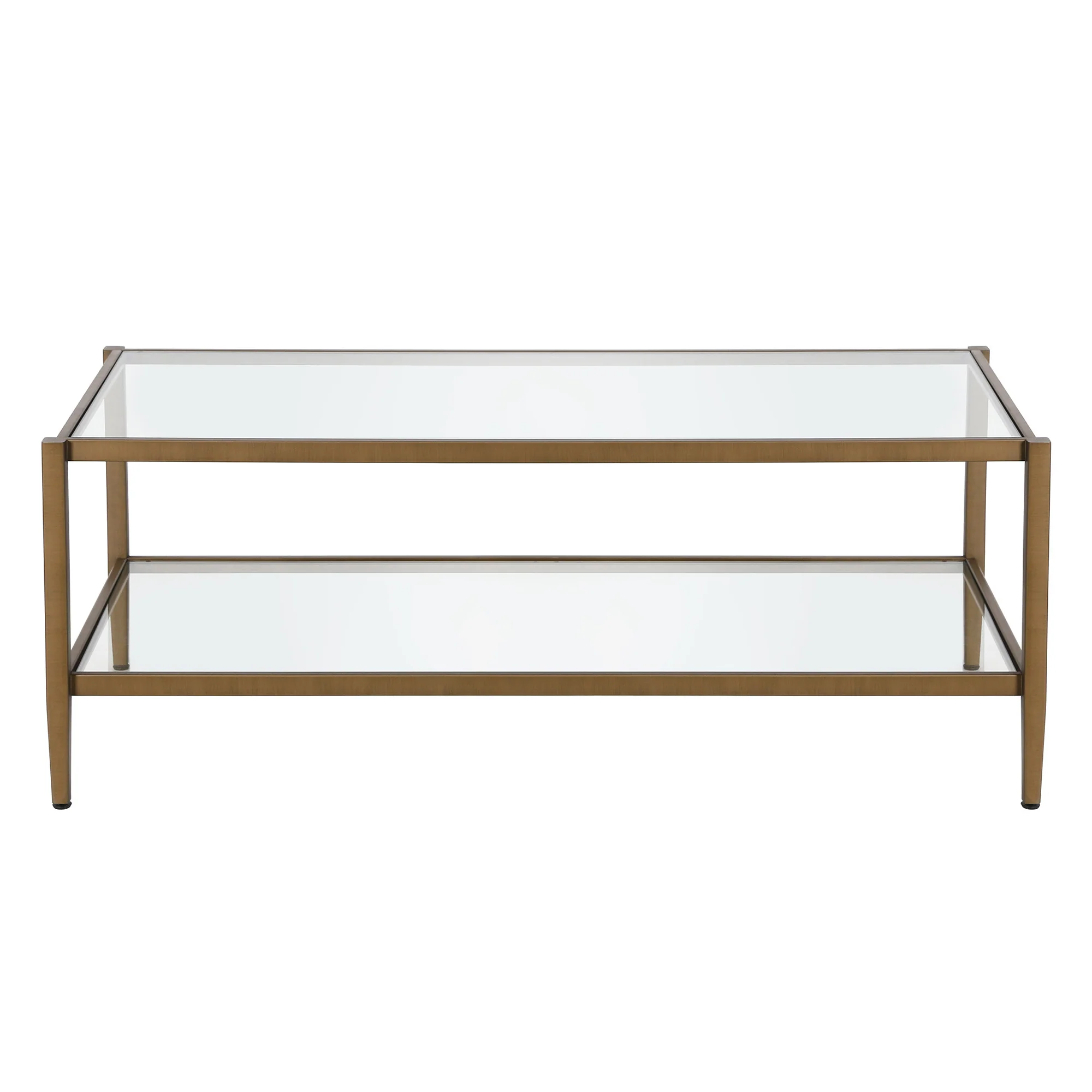 Clear And Antiqued Brass Glass And Metal Coffee Table With Shelf By Homeroots - Image 2