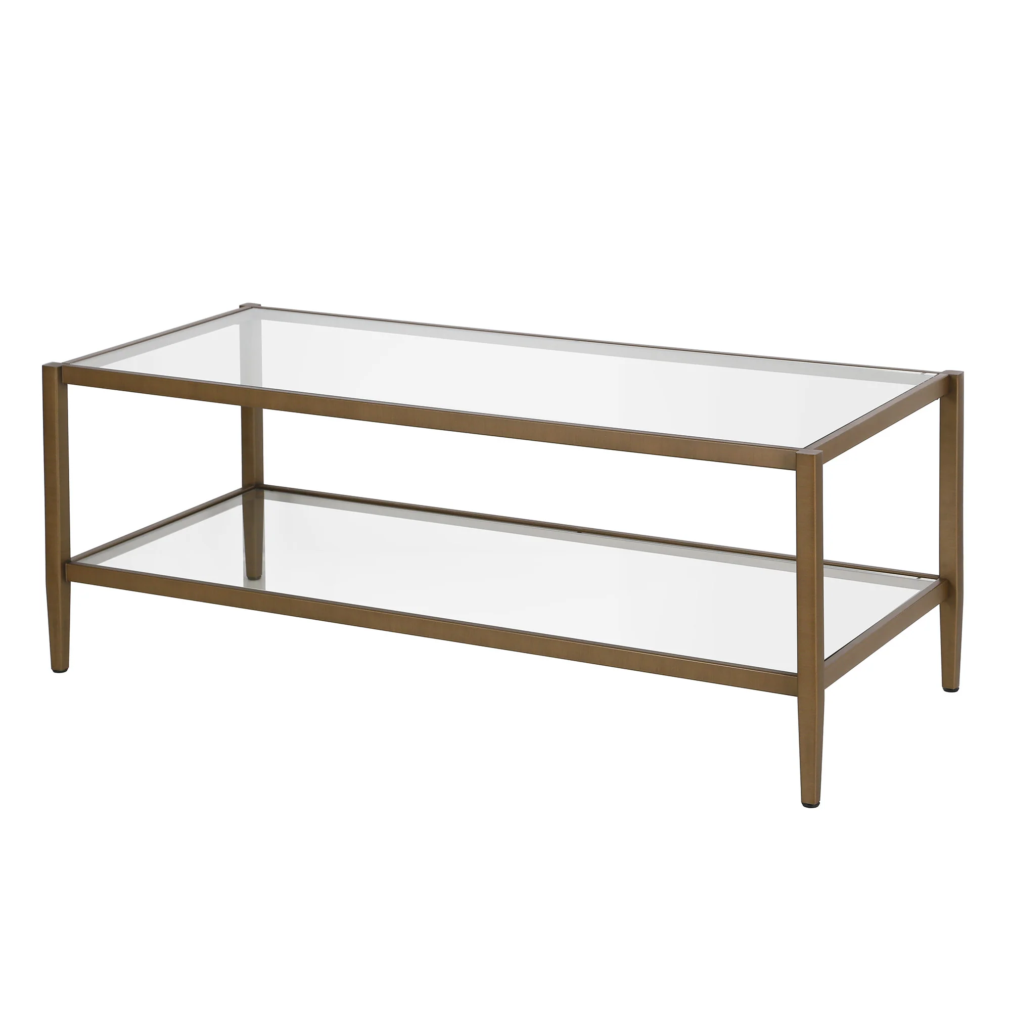 Clear And Antiqued Brass Glass And Metal Coffee Table With Shelf By Homeroots - Image 3