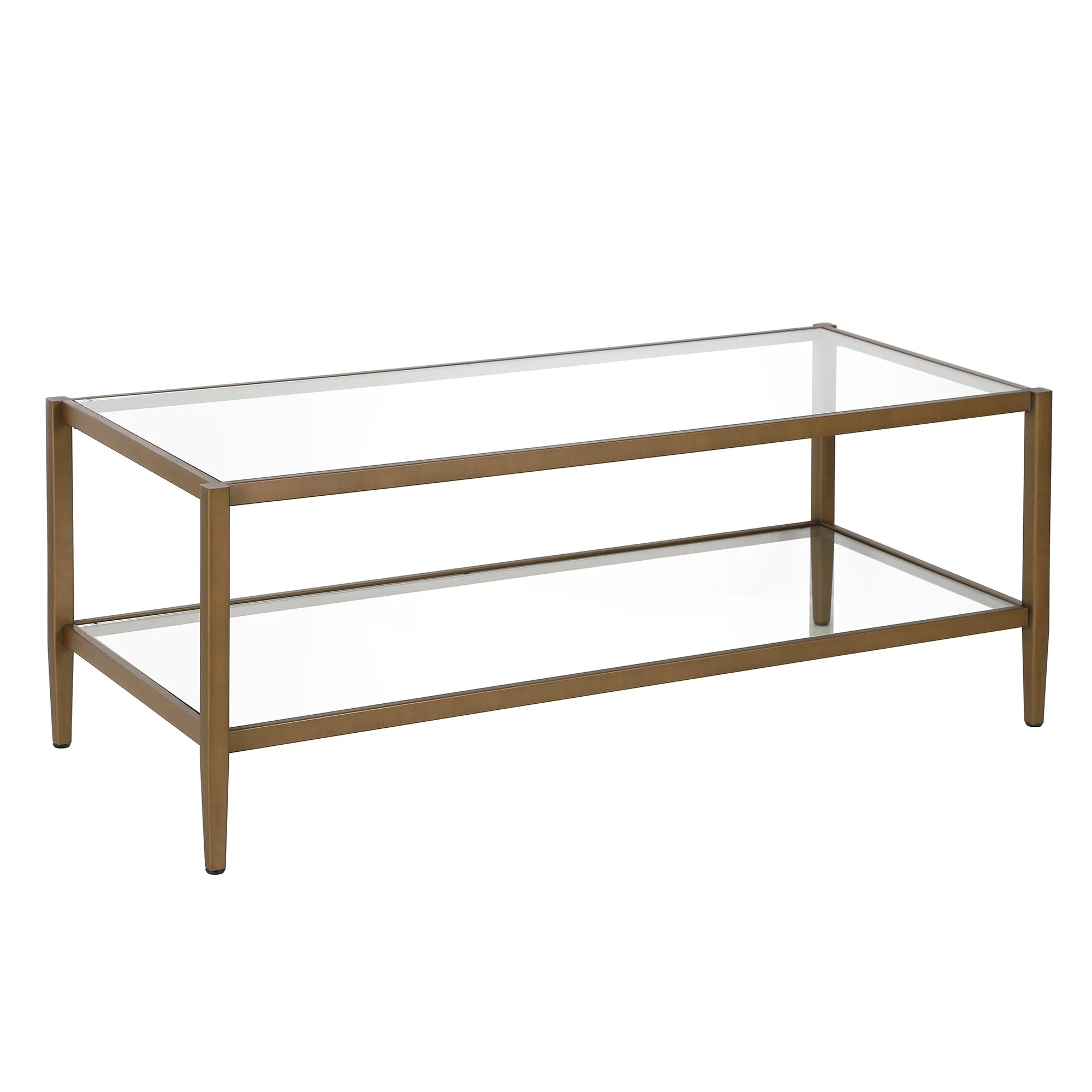 Clear And Antiqued Brass Glass And Metal Coffee Table With Shelf By Homeroots - Image 7