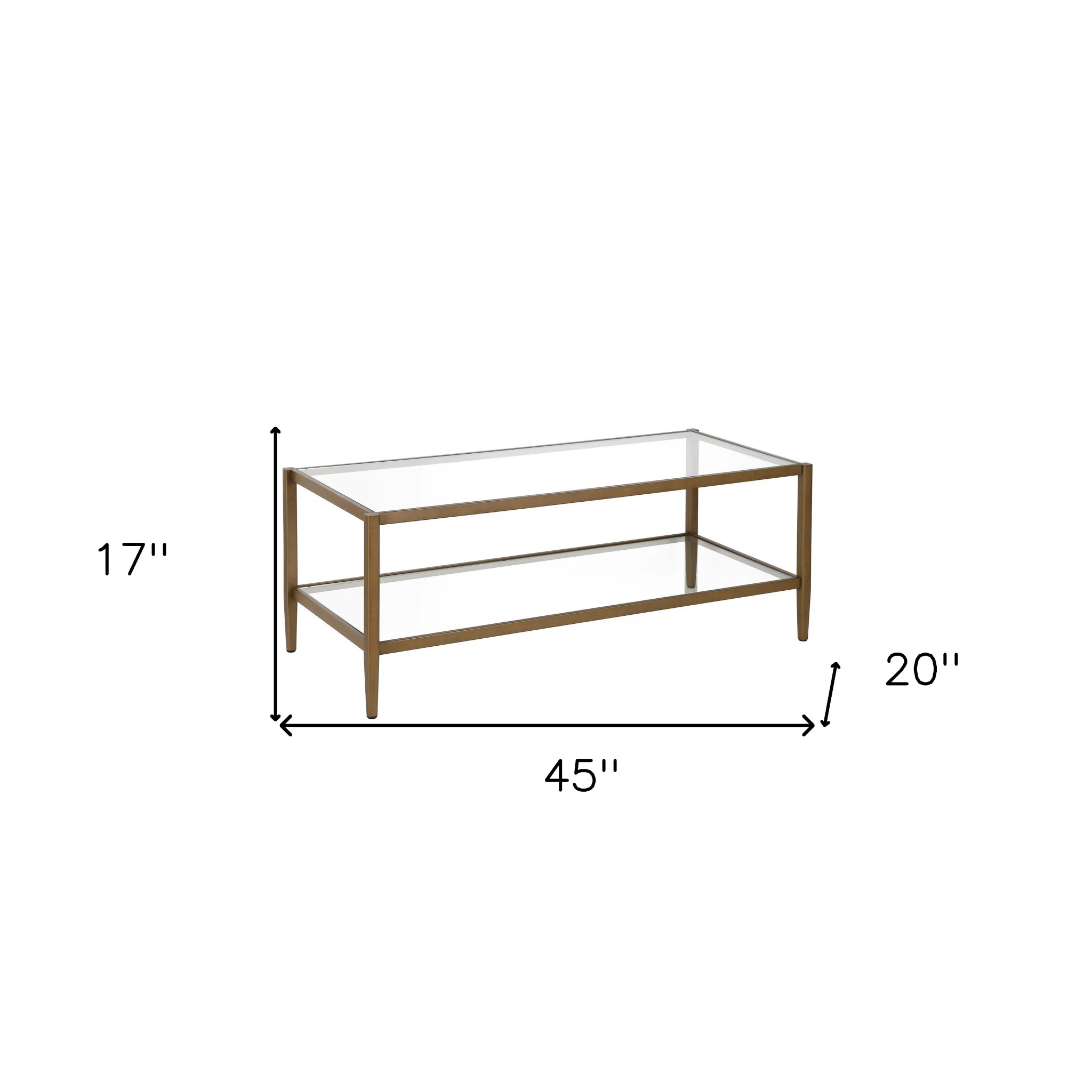 Clear And Antiqued Brass Glass And Metal Coffee Table With Shelf By Homeroots - Image 8