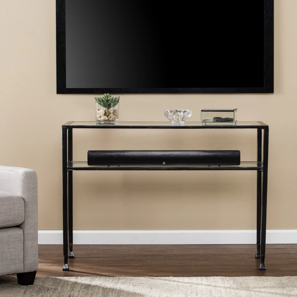 Clear and Black and Silver Glass Distressed Console Table With Storage By Homeroots - Image 4