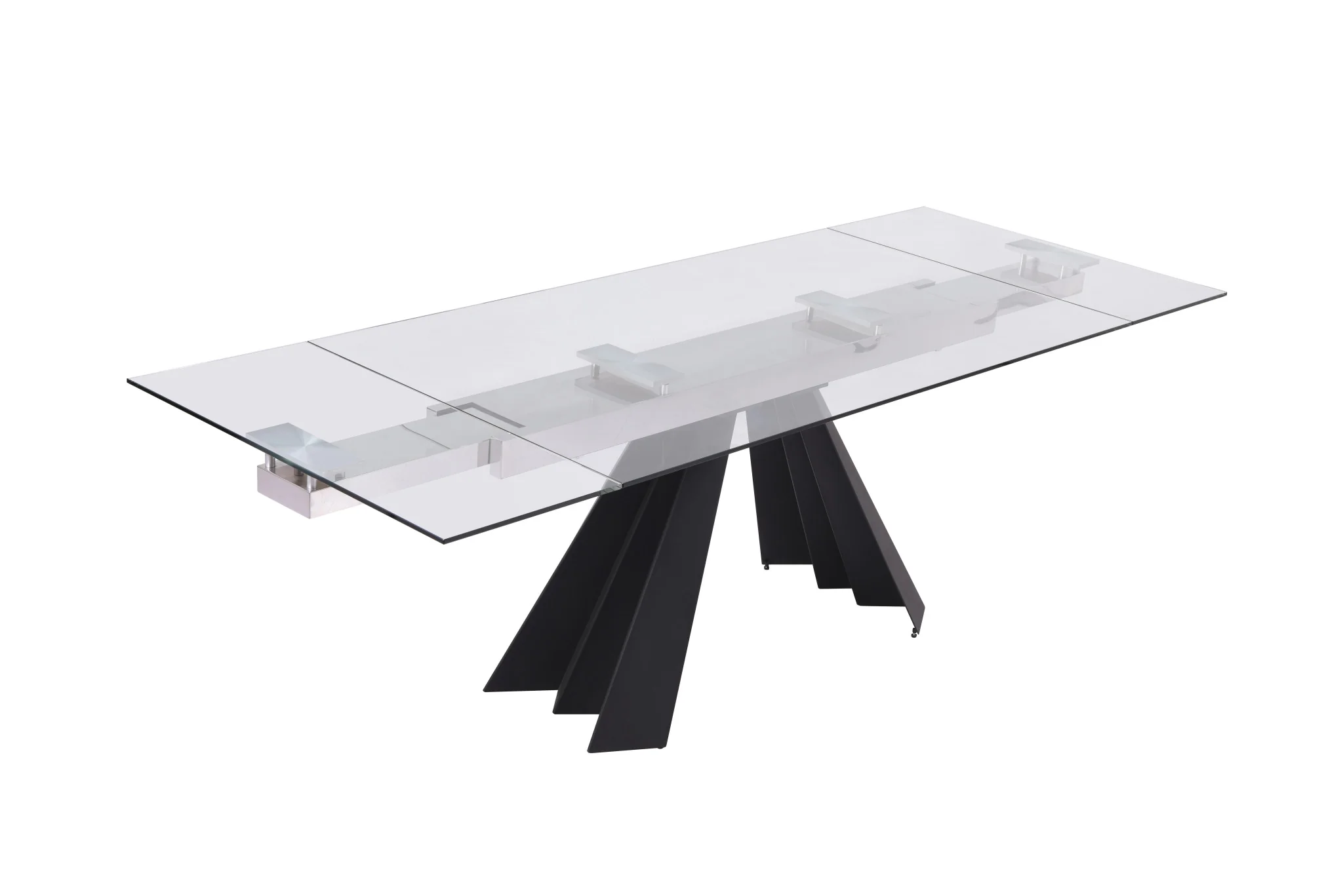 Clear And Black Glass And Metal Drop Leaf Pedestal Base Dining Table By Homeroots - Image 2