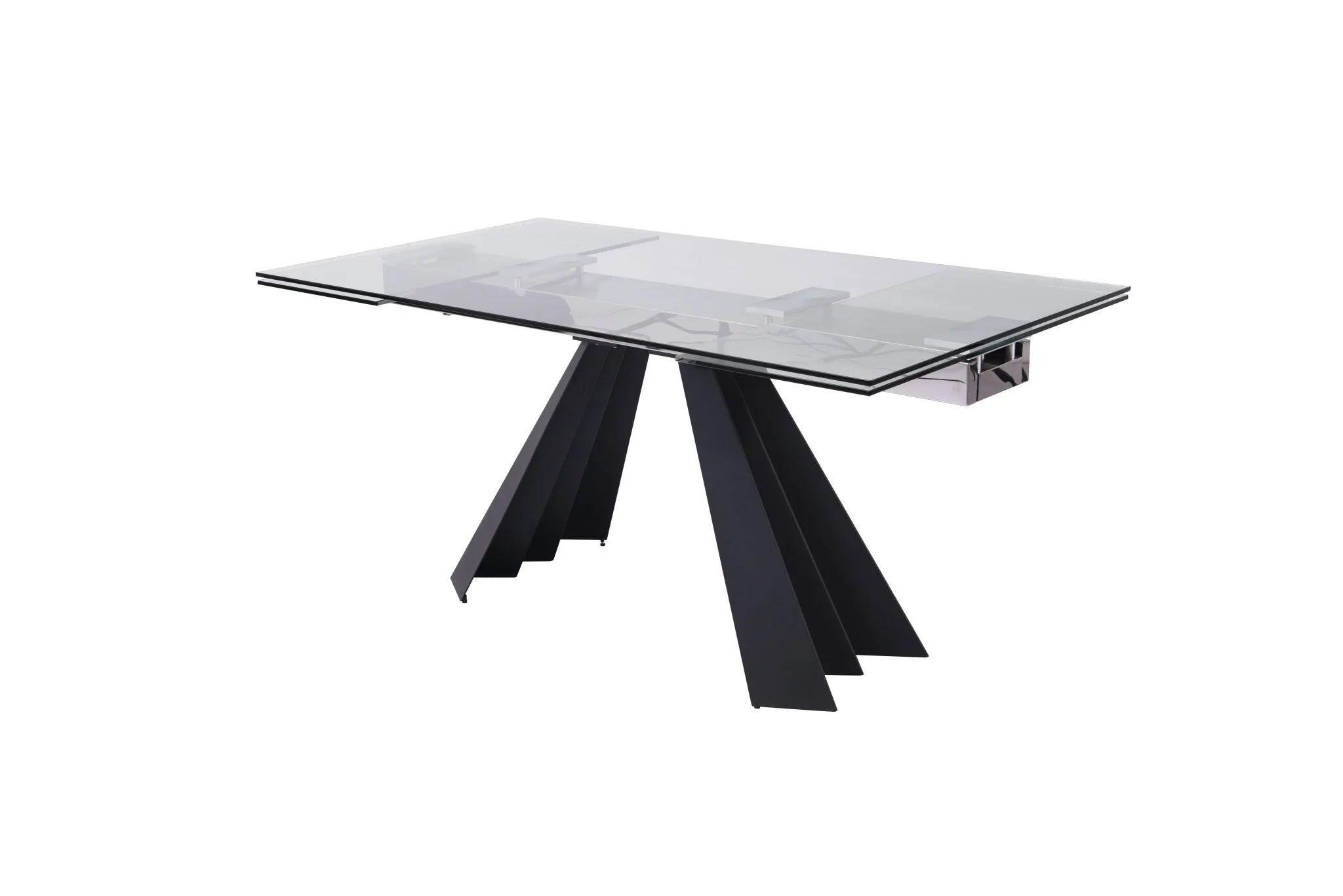 Clear And Black Glass And Metal Drop Leaf Pedestal Base Dining Table By Homeroots - Image 3