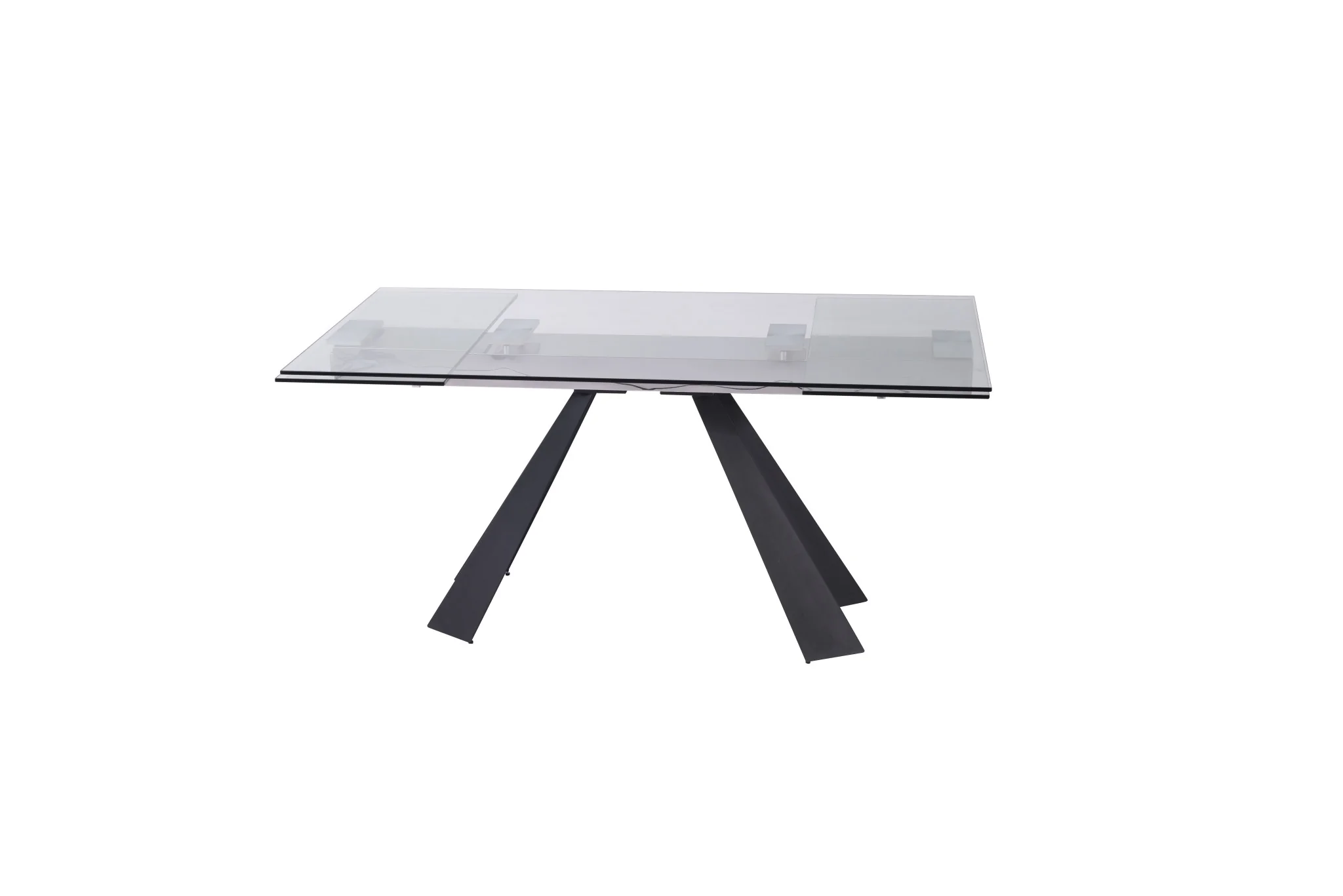 Clear And Black Glass And Metal Drop Leaf Pedestal Base Dining Table By Homeroots - Image 4