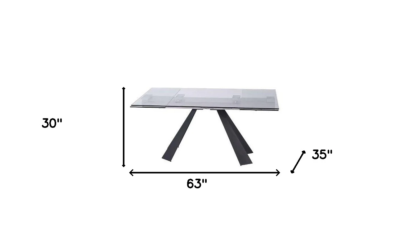 Clear And Black Glass And Metal Drop Leaf Pedestal Base Dining Table By Homeroots - Image 6