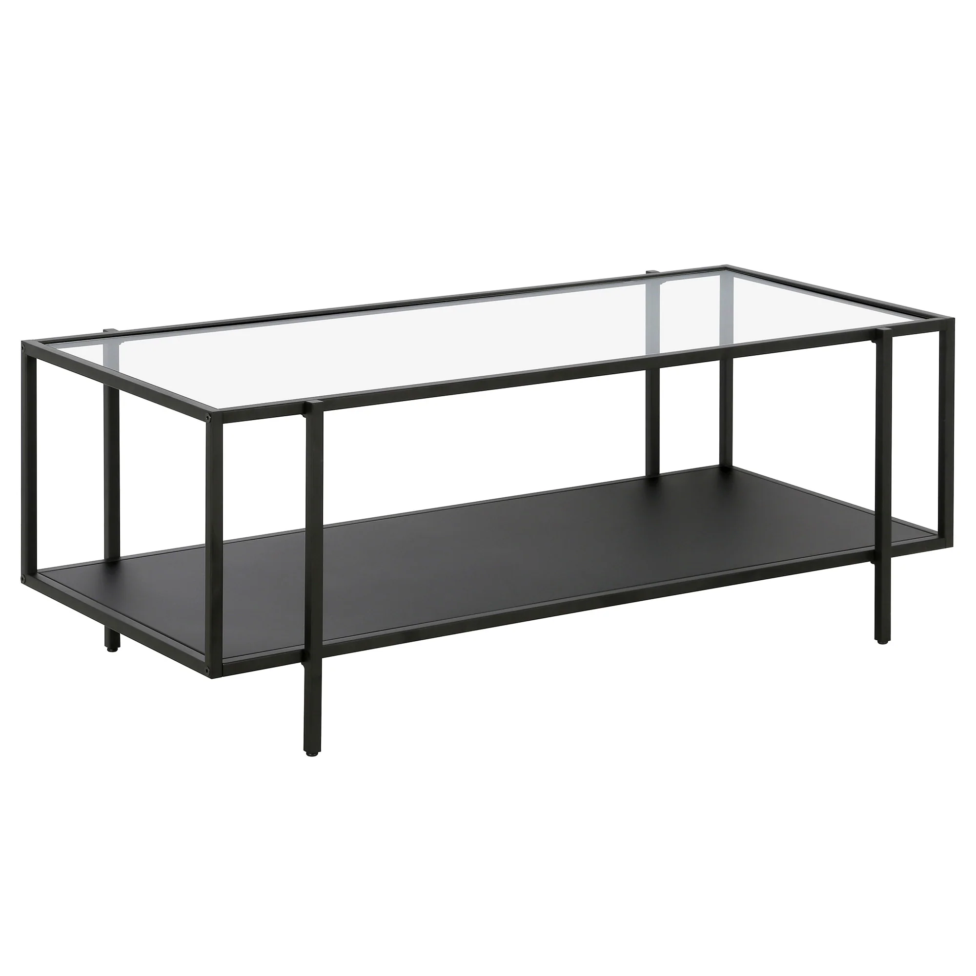 Clear And Black Glass And Steel Coffee Table With Shelf By Homeroots - Image 2