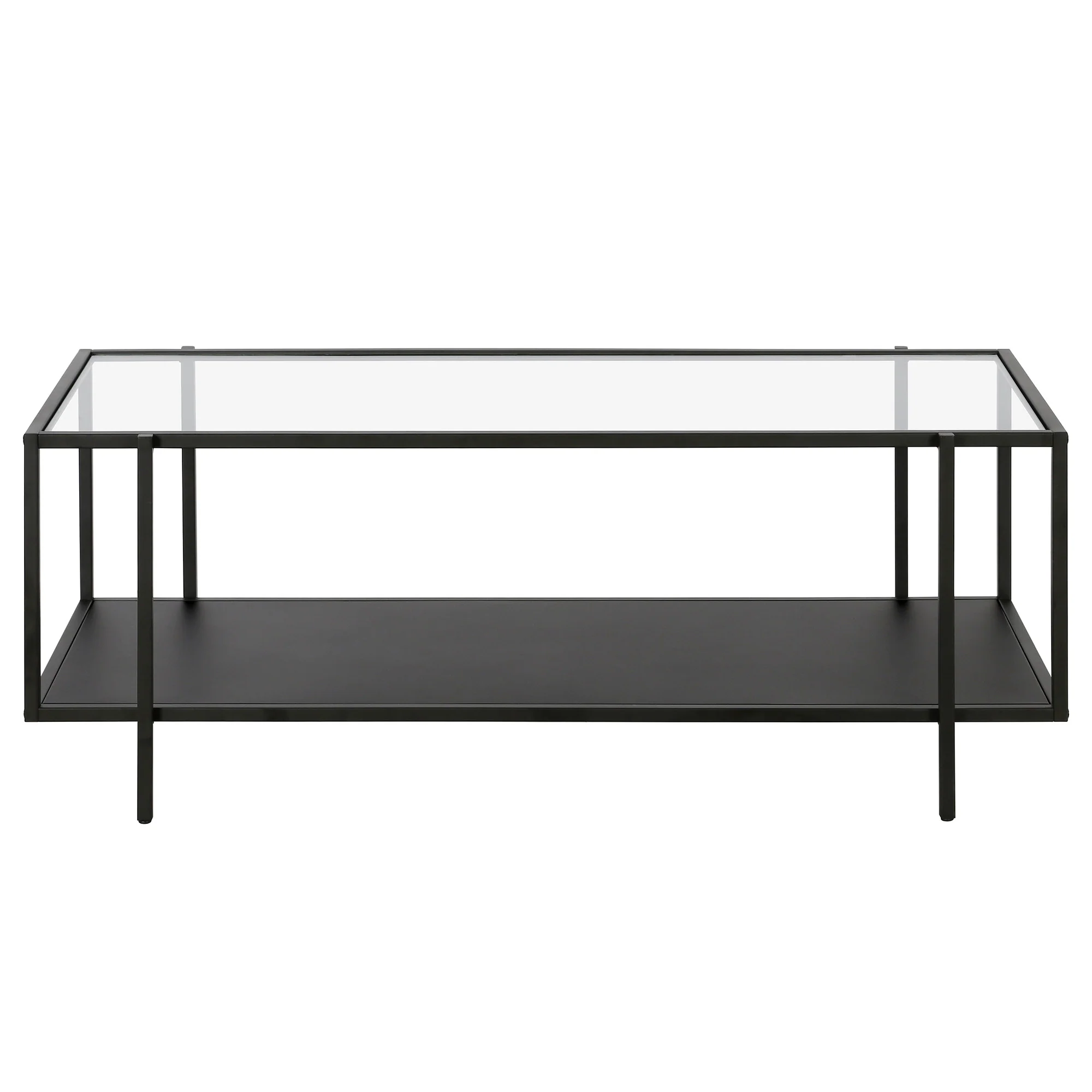 Clear And Black Glass And Steel Coffee Table With Shelf By Homeroots - Image 3