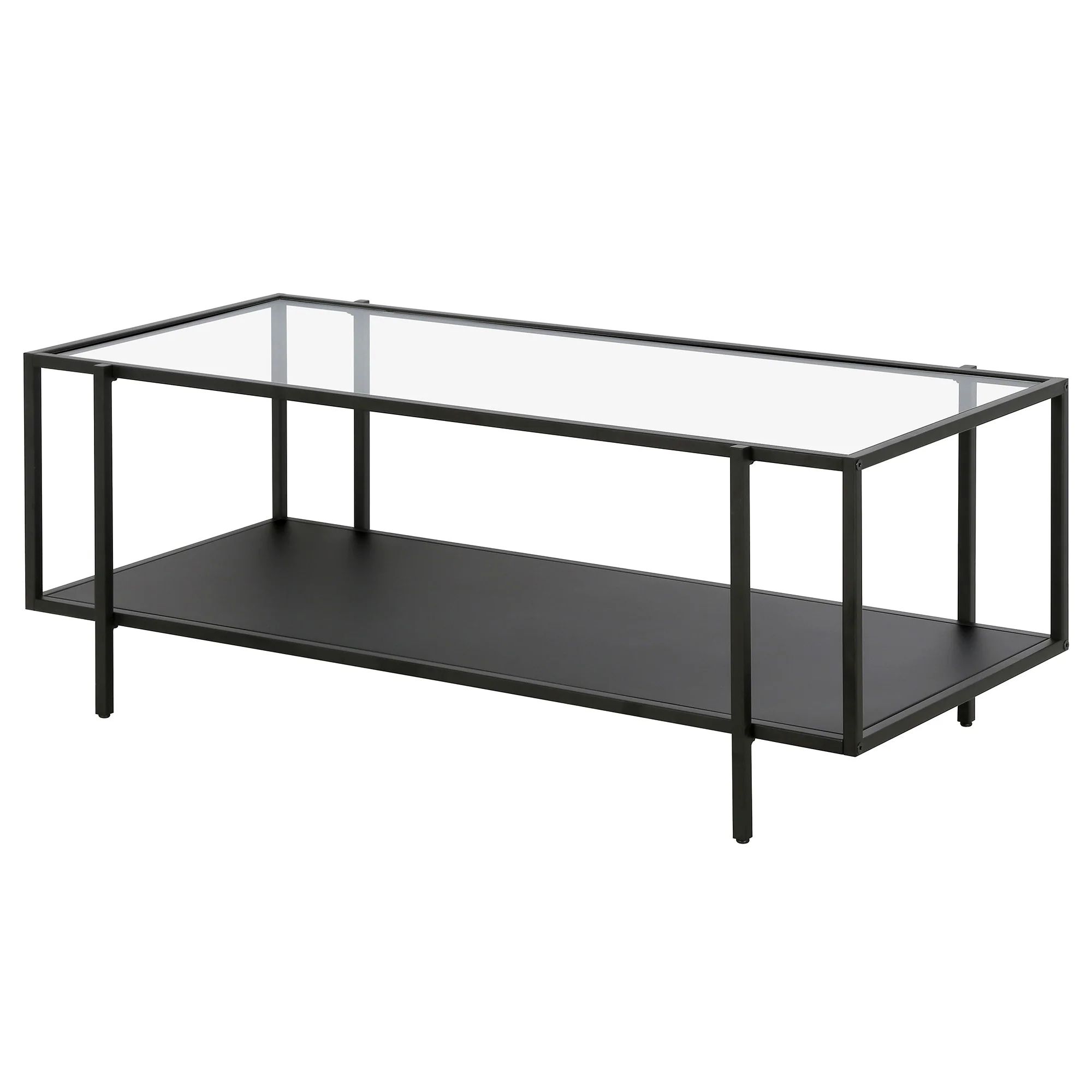 Clear And Black Glass And Steel Coffee Table With Shelf By Homeroots - Image 4