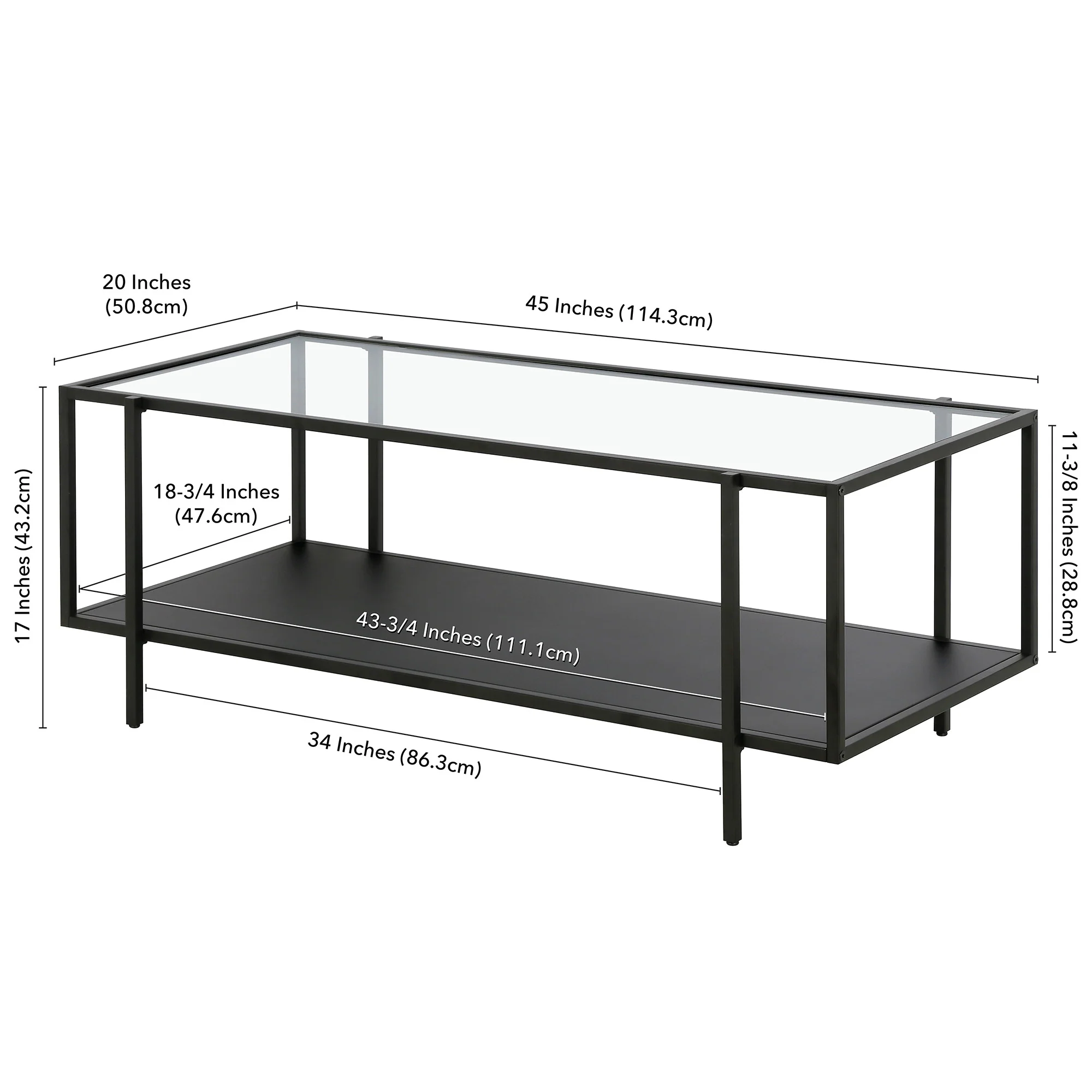 Clear And Black Glass And Steel Coffee Table With Shelf By Homeroots - Image 8