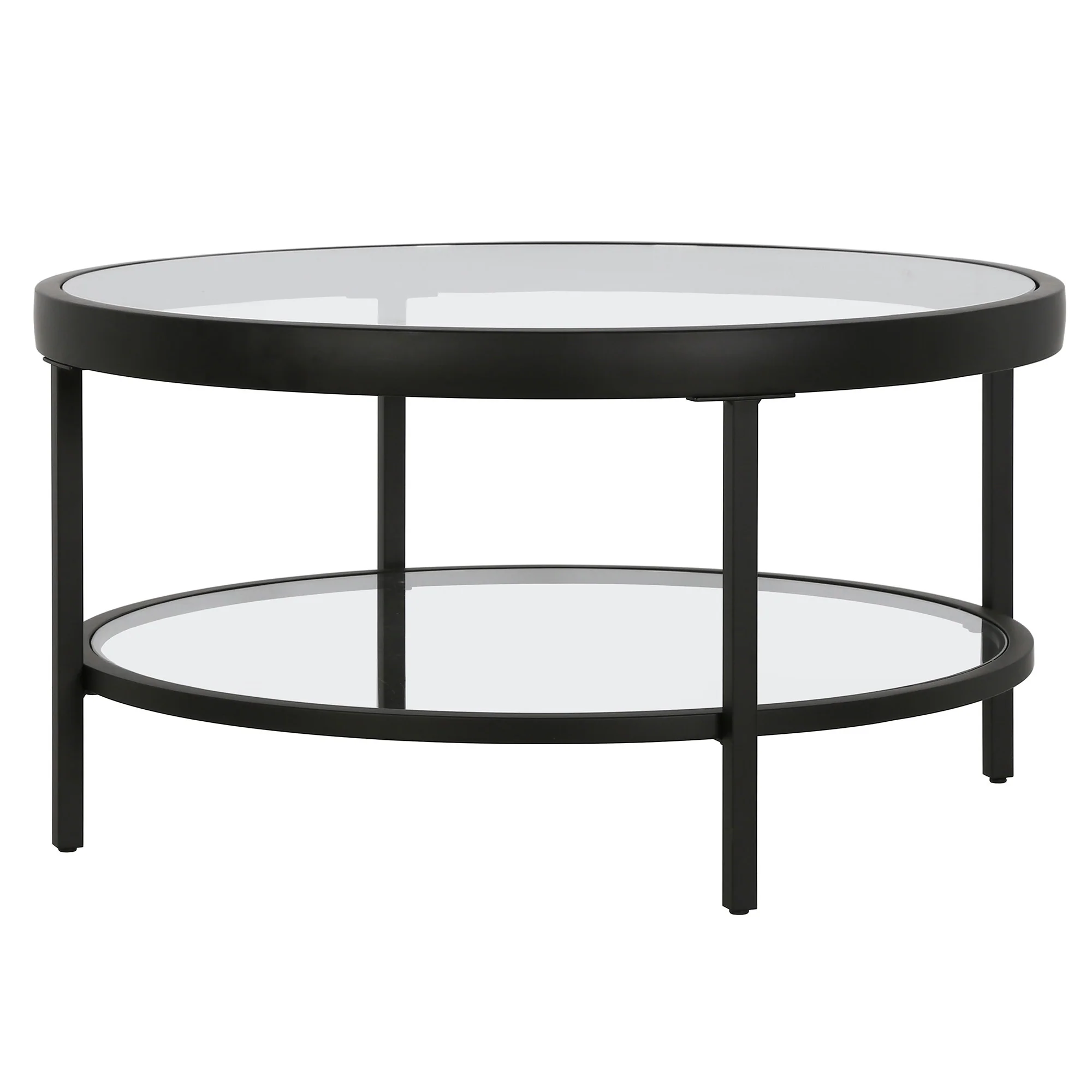 Clear And Black Glass And Steel Round Coffee Table With Shelf By Homeroots - Image 3