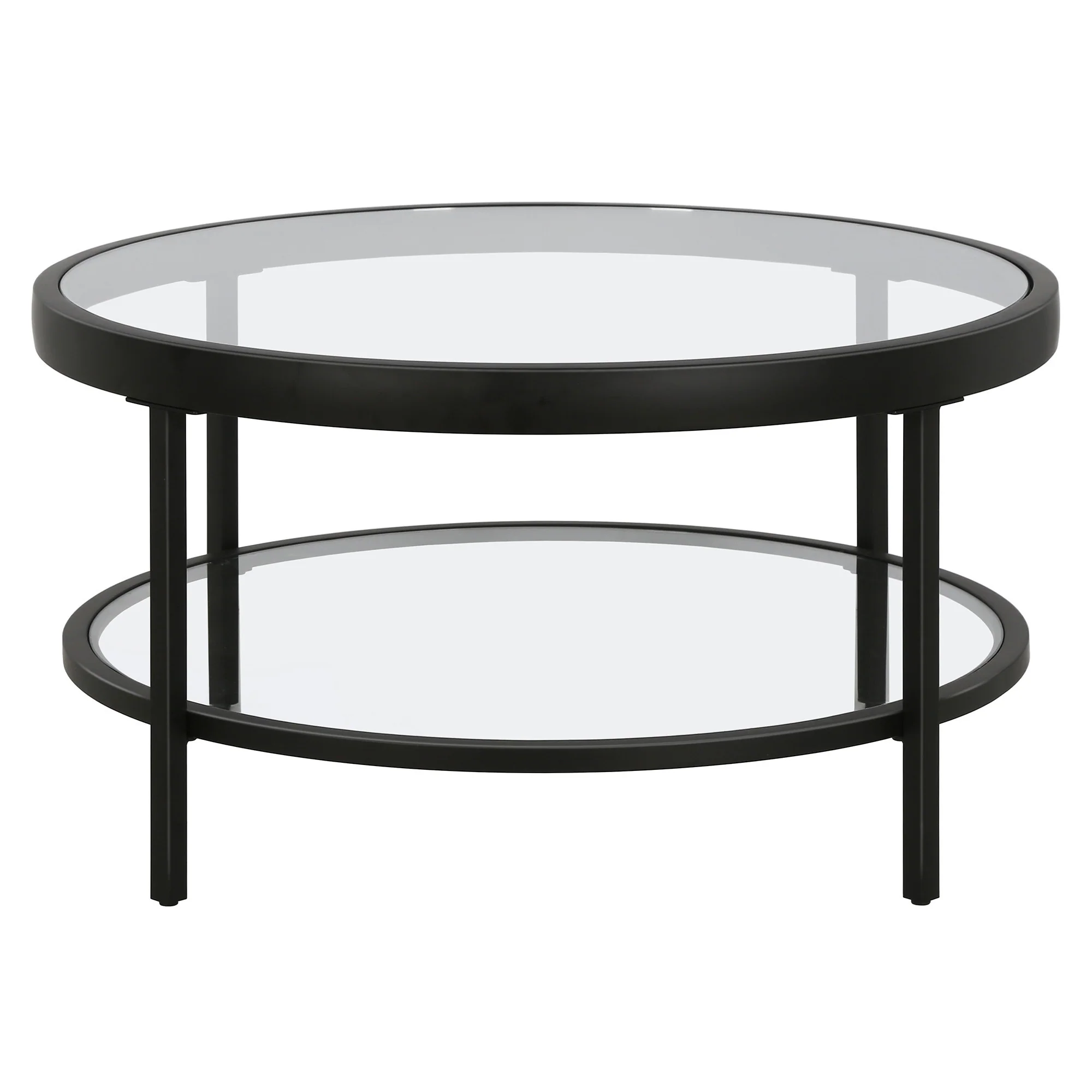 Clear And Black Glass And Steel Round Coffee Table With Shelf By Homeroots - Image 4