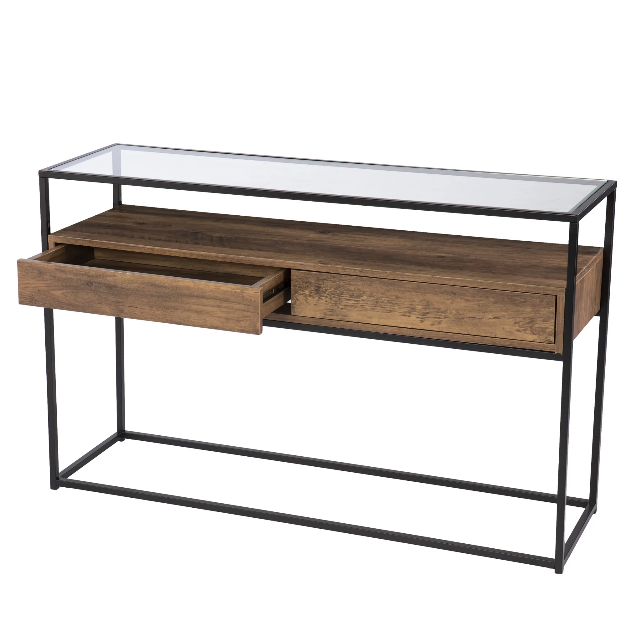 Clear and Black Glass Frame Console Table With Storage With Storage By Homeroots - Image 5