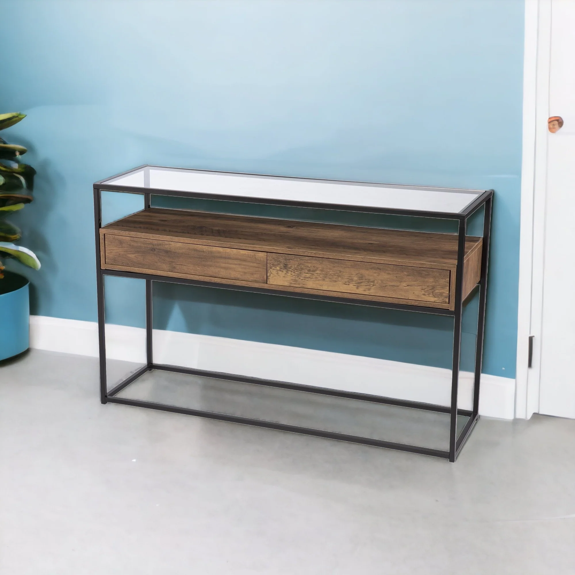 Clear and Black Glass Frame Console Table With Storage With Storage By Homeroots - Image 6