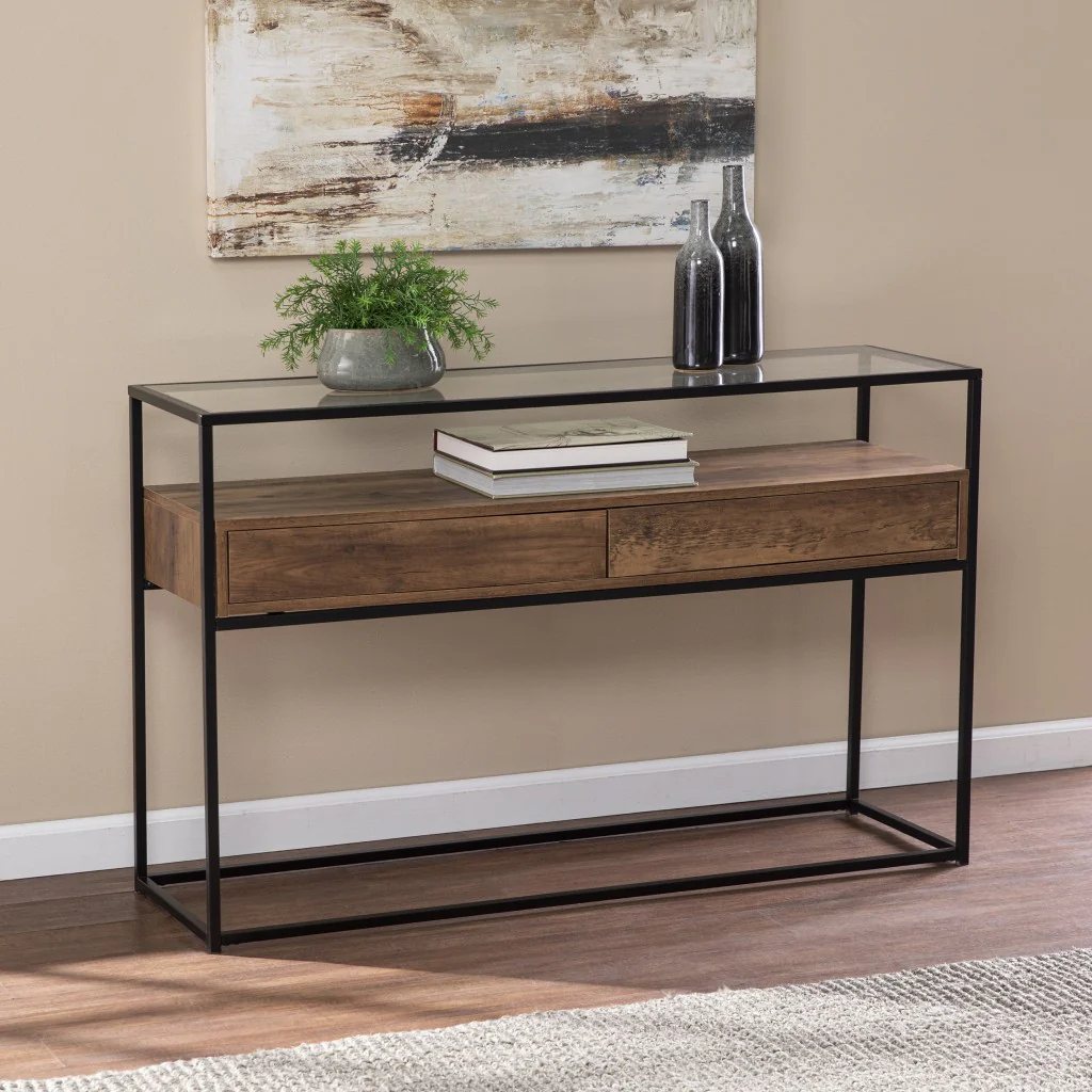 Clear and Black Glass Frame Console Table With Storage With Storage By Homeroots - Image 7