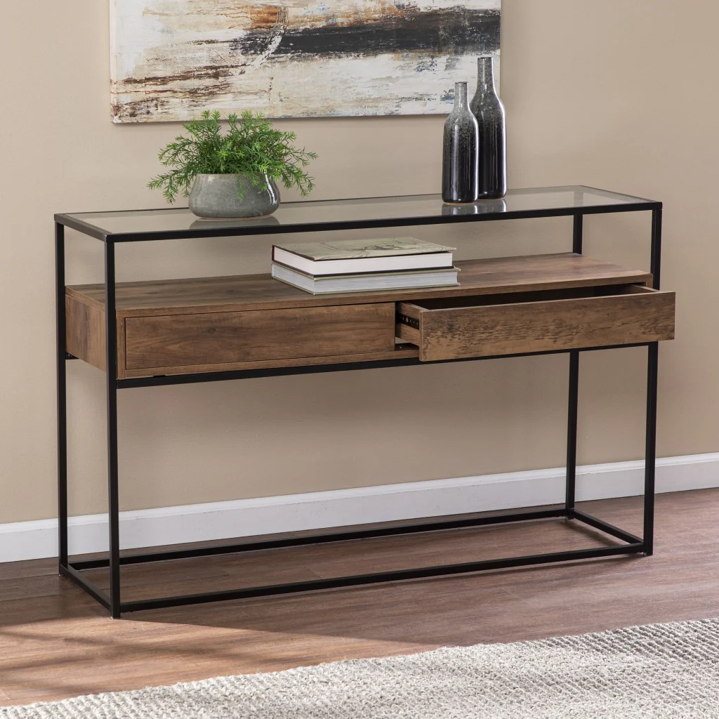 Clear and Black Glass Frame Console Table With Storage With Storage By Homeroots - Image 8