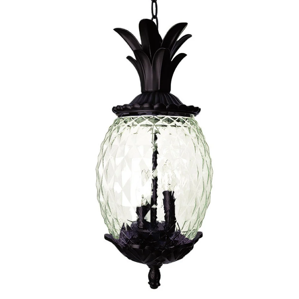 Clear and Black Three Light Pineapple Outdoor Hanging Pendent Light By Homeroots - Image 2