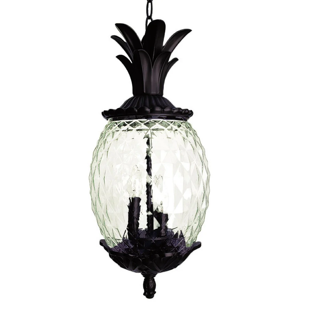 Clear and Black Three Light Pineapple Outdoor Hanging Pendent Light By Homeroots - Image 3