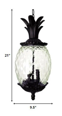 Clear and Black Three Light Pineapple Outdoor Hanging Pendent Light By Homeroots - Image 6