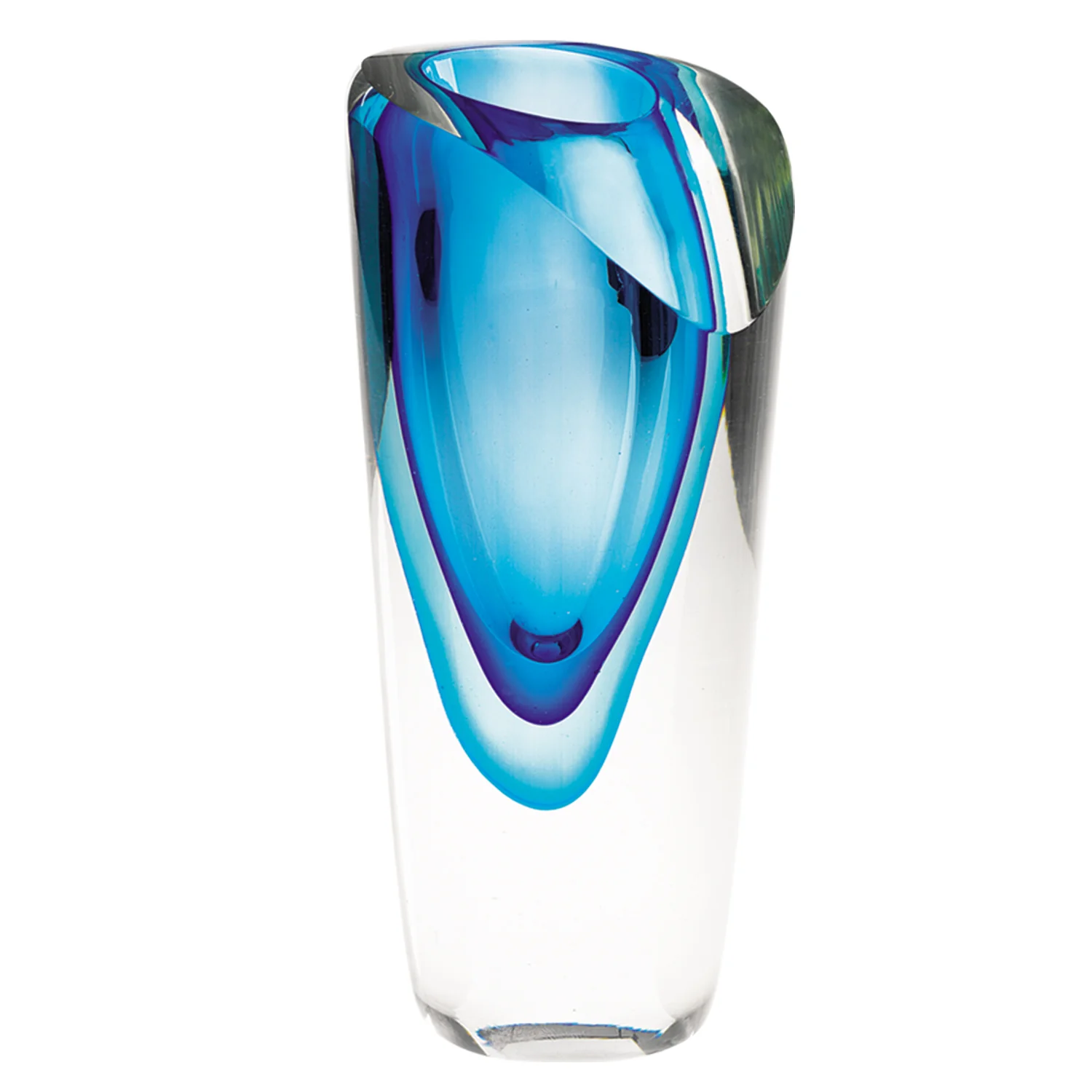 Clear And Blue Abstract Cylinder Lead Free Crystal Table Vase By Homeroots - Image 2