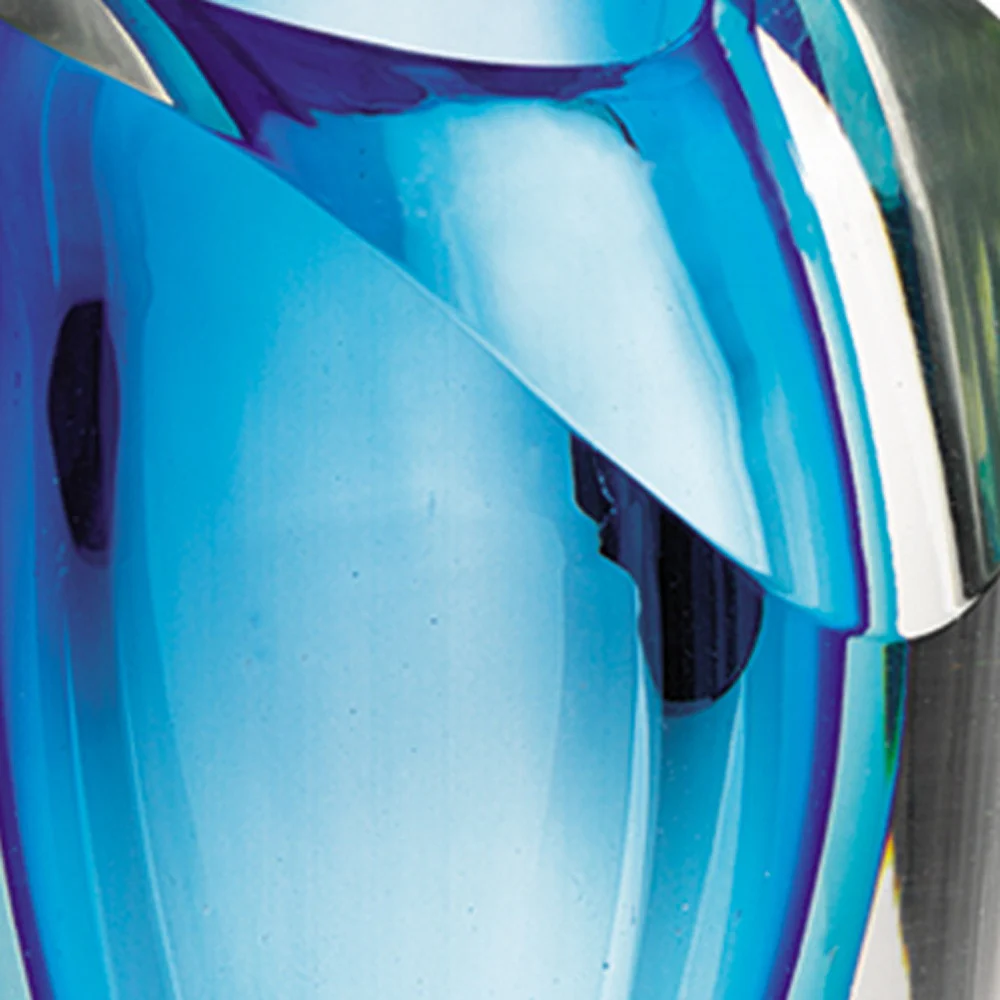 Clear And Blue Abstract Cylinder Lead Free Crystal Table Vase By Homeroots - Image 5