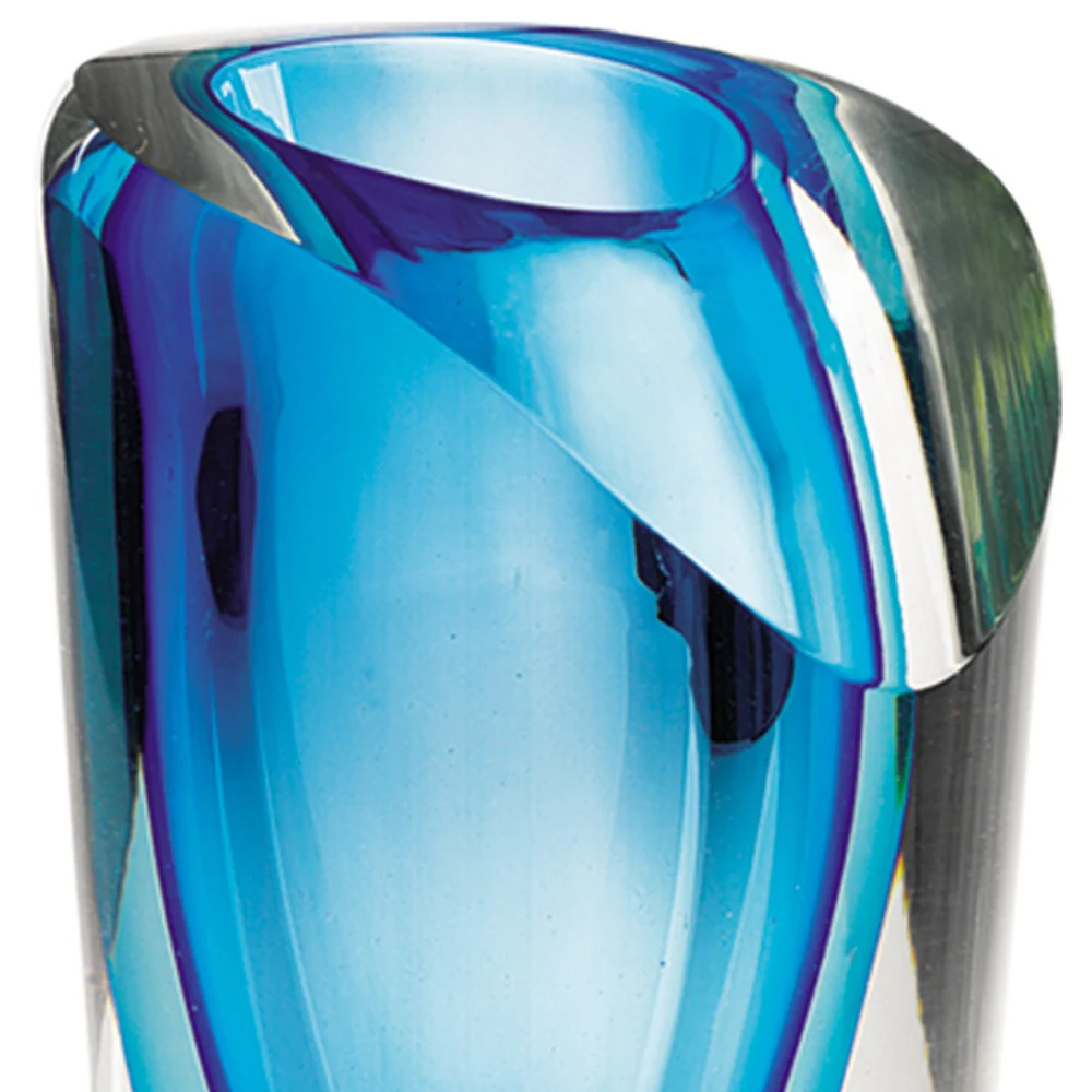 Clear And Blue Abstract Cylinder Lead Free Crystal Table Vase By Homeroots - Image 6