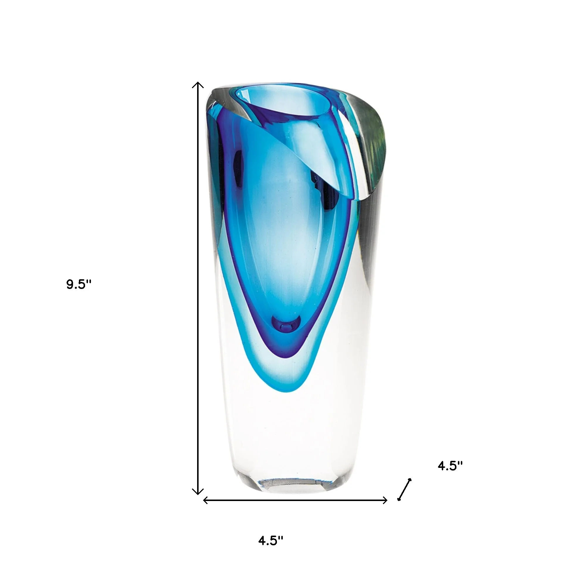 Clear And Blue Abstract Cylinder Lead Free Crystal Table Vase By Homeroots - Image 8