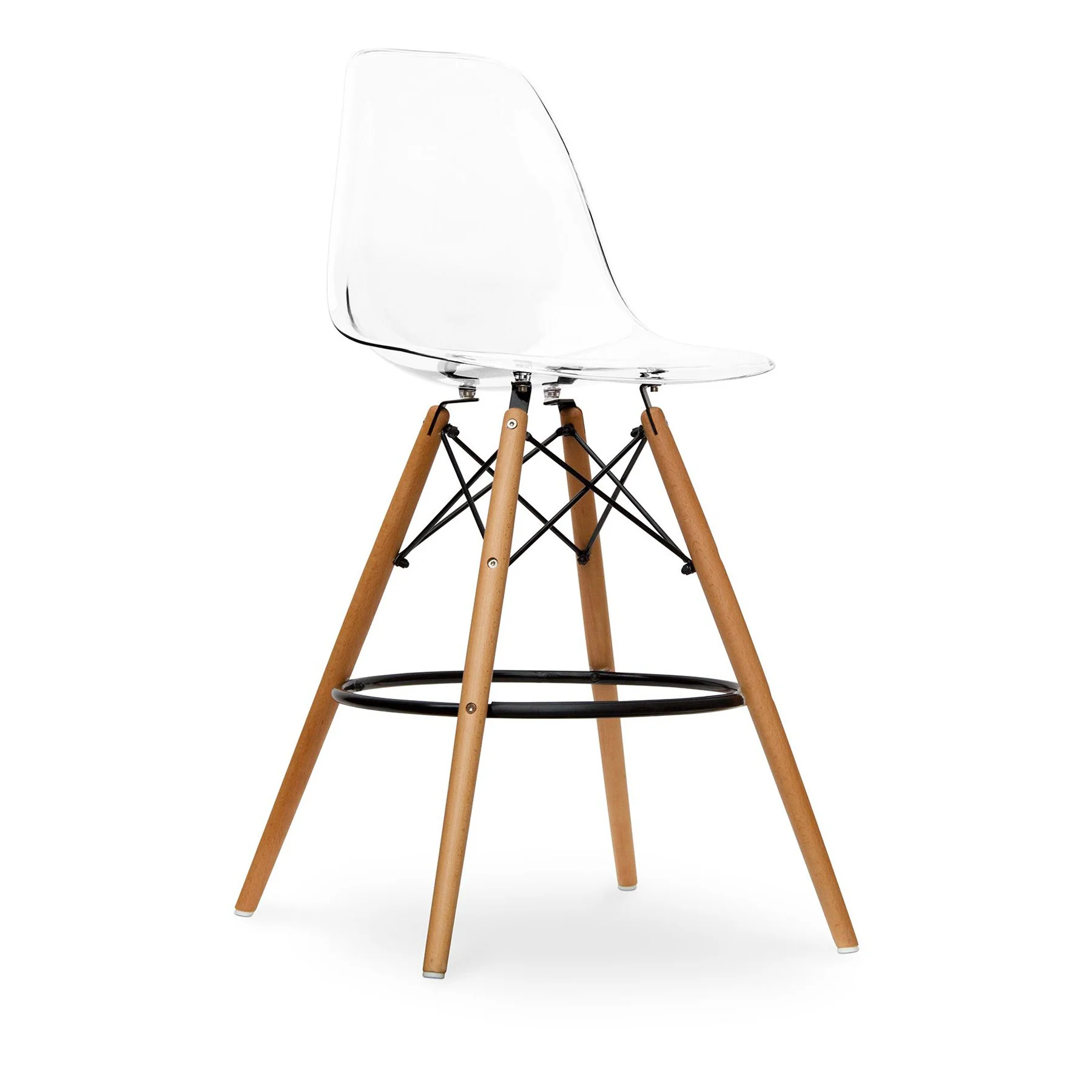 Clear And Brown Acrylic And Solid Wood Counter Height Bar Chair By Homeroots - Image 2