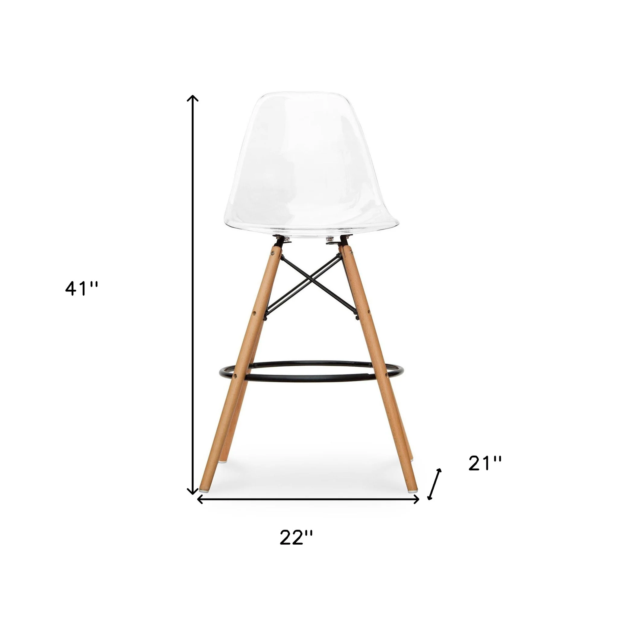 Clear And Brown Acrylic And Solid Wood Counter Height Bar Chair By Homeroots - Image 8
