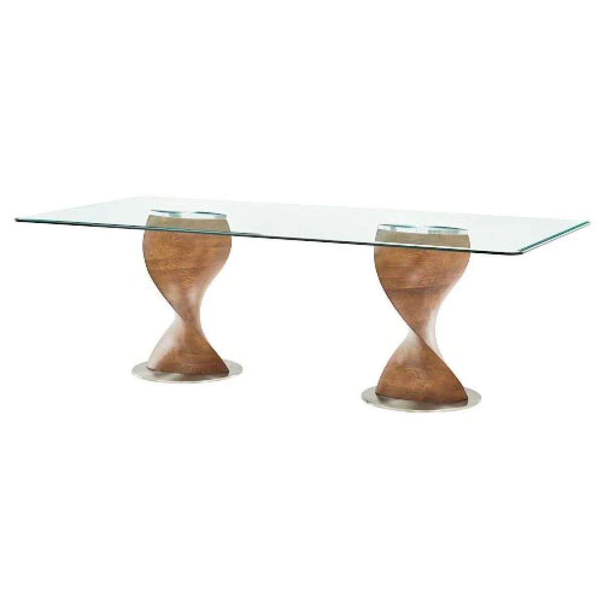 Clear And Brown Glass And Solid Wood Double Pedestal Base Dining Table By Homeroots - Image 2