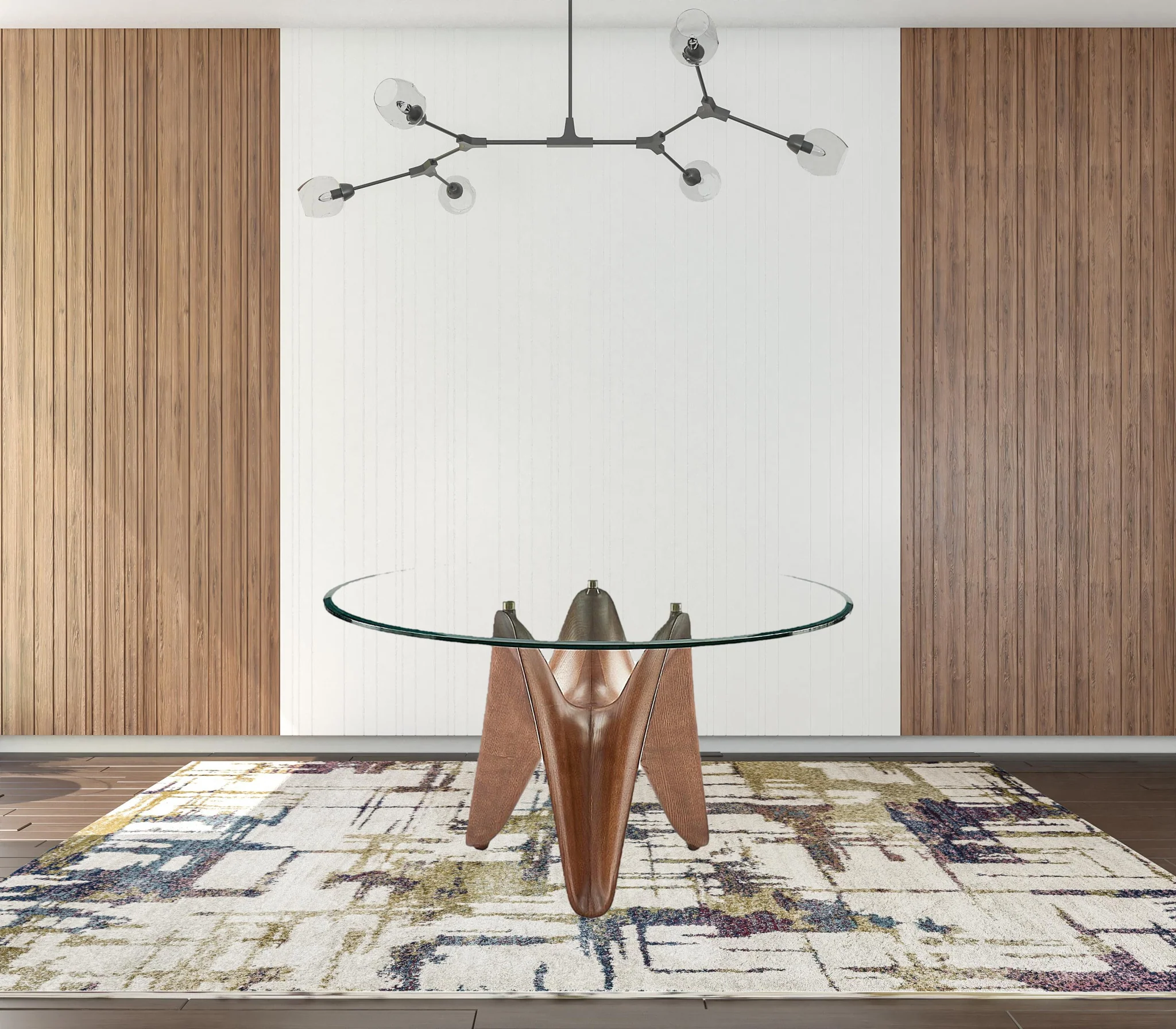Clear And Brown Rounded Glass And Solid Manufactured Wood Pedestal Base Dining Table By Homeroots - Image 2