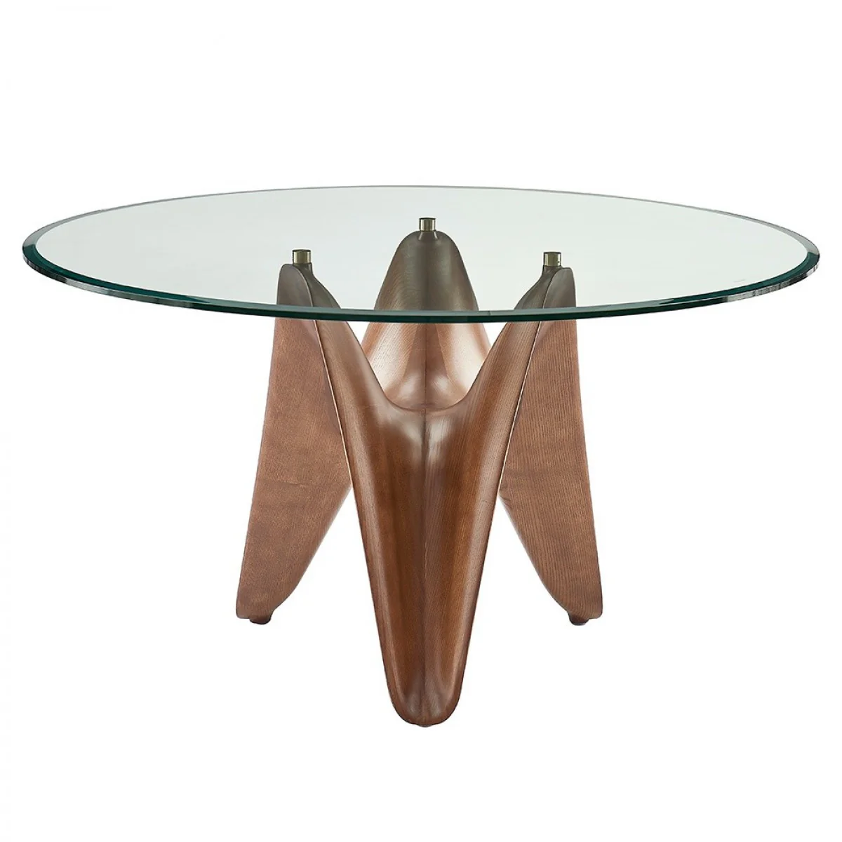 Clear And Brown Rounded Glass And Solid Manufactured Wood Pedestal Base Dining Table By Homeroots - Image 5