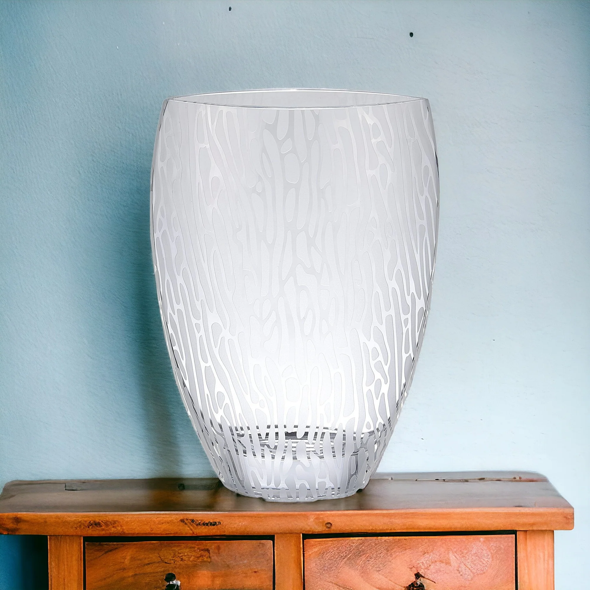 Clear and Frosted Abstract Oval Crystal Table Vase By Homeroots - Image 5