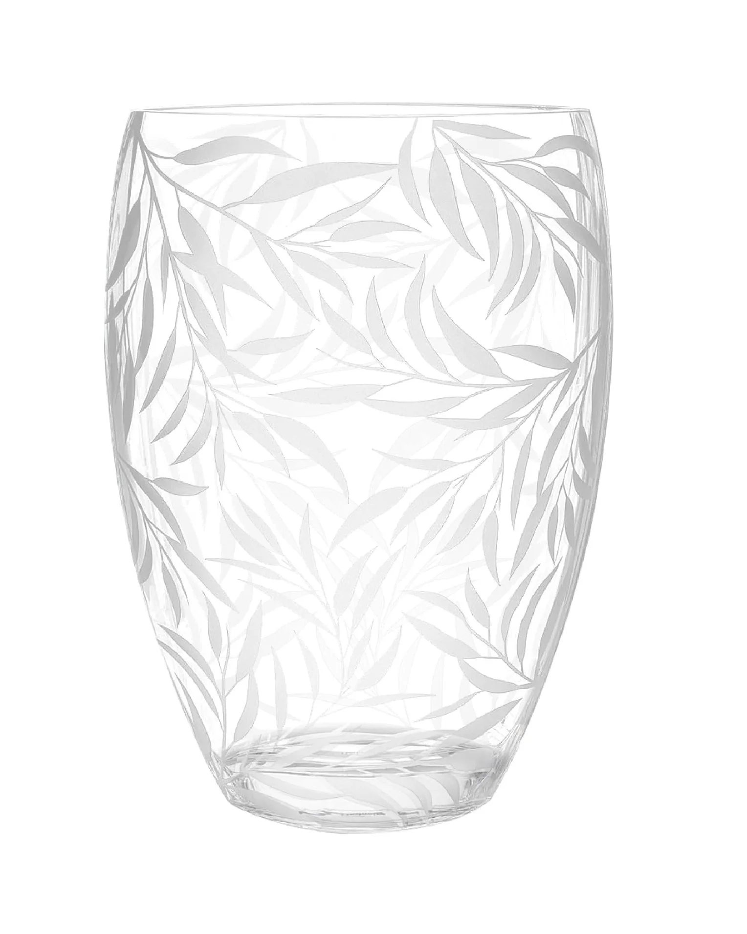 Clear and Frosted Leaf Pattern Oval Crystal Table Vase By Homeroots - Image 2
