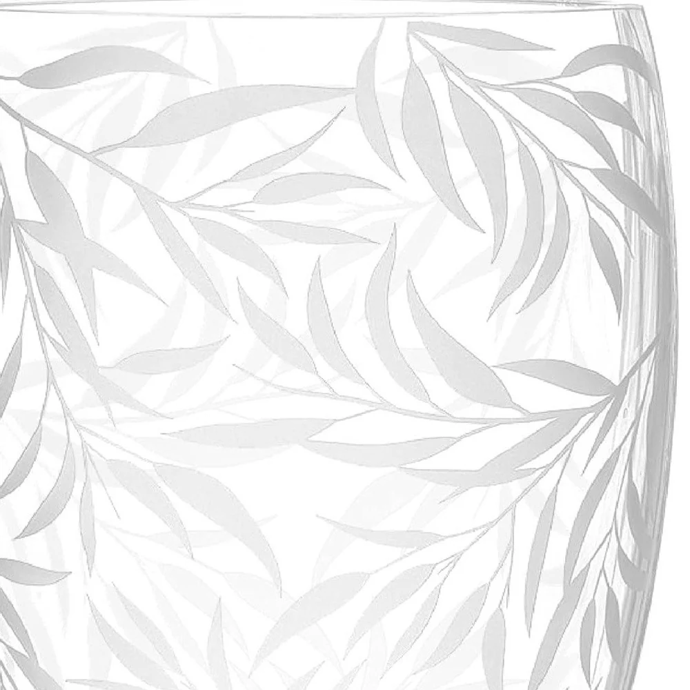 Clear and Frosted Leaf Pattern Oval Crystal Table Vase By Homeroots - Image 4