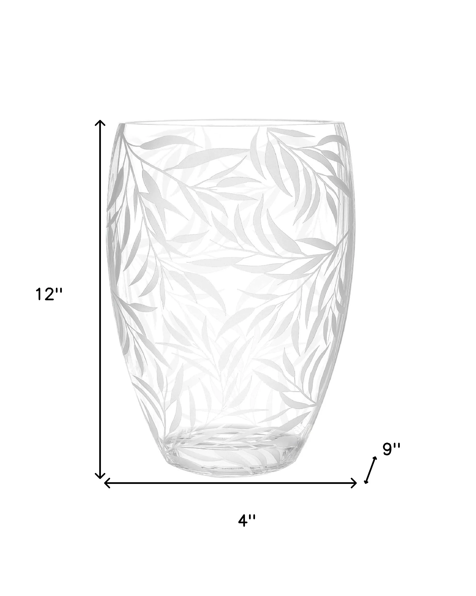 Clear and Frosted Leaf Pattern Oval Crystal Table Vase By Homeroots - Image 6