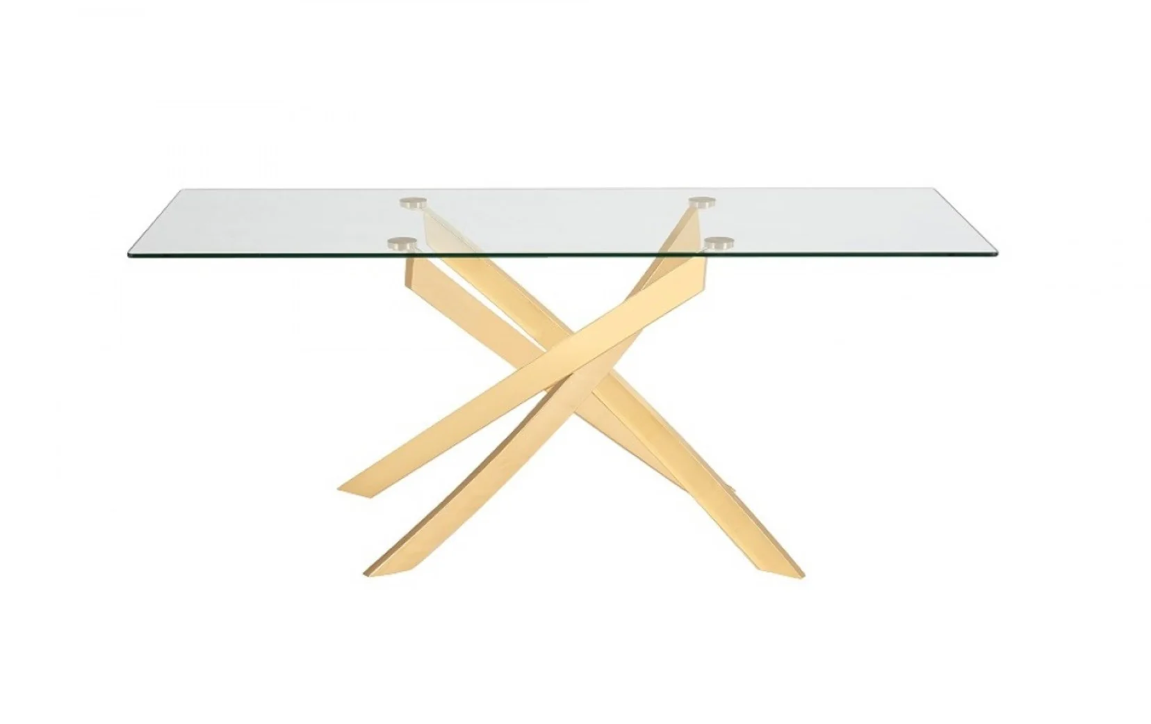 Clear And Gold Rectangular Glass And Stainless Steel Dining Table By Homeroots - Image 2