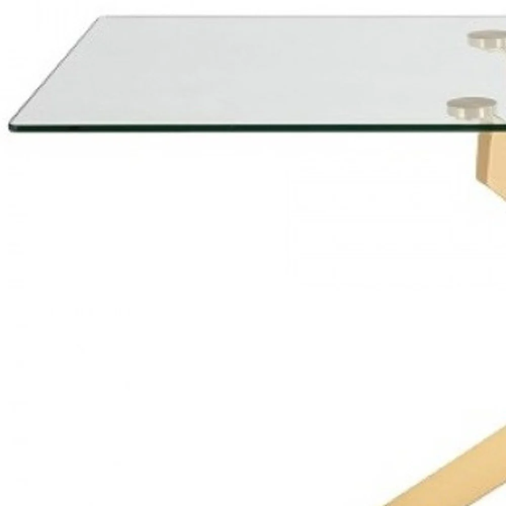 Clear And Gold Rectangular Glass And Stainless Steel Dining Table By Homeroots - Image 3