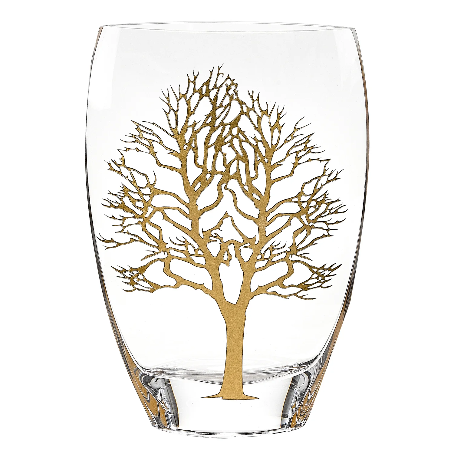 Clear And Gold Tree Of Life Oval Lead Free Crystal Table Vase By Homeroots - Image 2