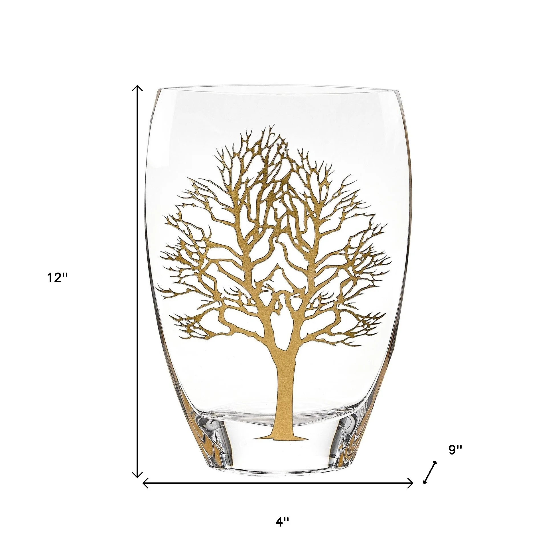 Clear And Gold Tree Of Life Oval Lead Free Crystal Table Vase By Homeroots - Image 5