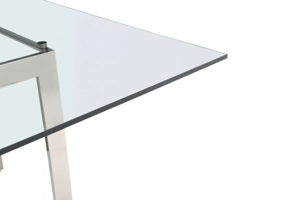 Clear And Gunmetal Square Glass And Stainless Steel Pedestal Base Dining Table By Homeroots - Image 4