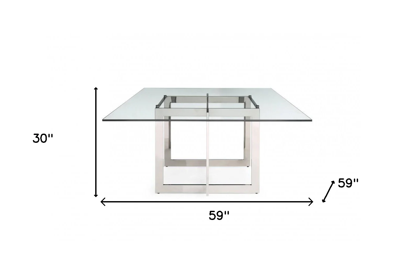 Clear And Gunmetal Square Glass And Stainless Steel Pedestal Base Dining Table By Homeroots - Image 7