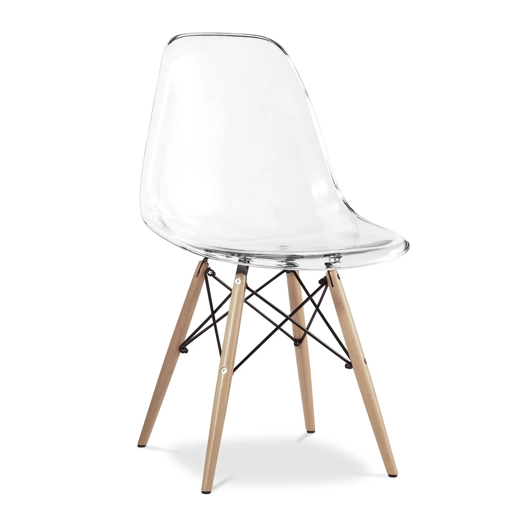 Clear And Natural Heavy Duty Plastic And Wood Dining Side Chair By Homeroots - Image 2