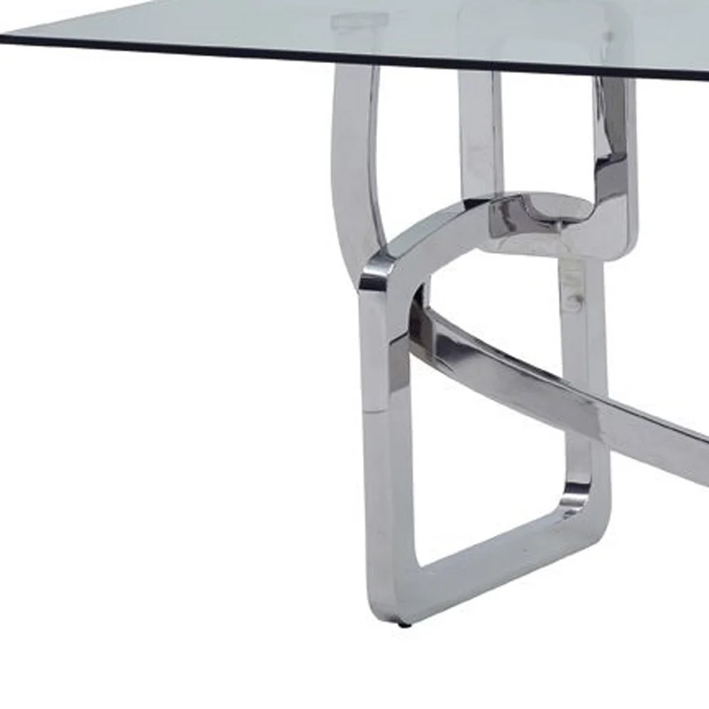 Clear And Silver Glass And Stainless Steel Trestle Base Dining Table By Homeroots - Image 3