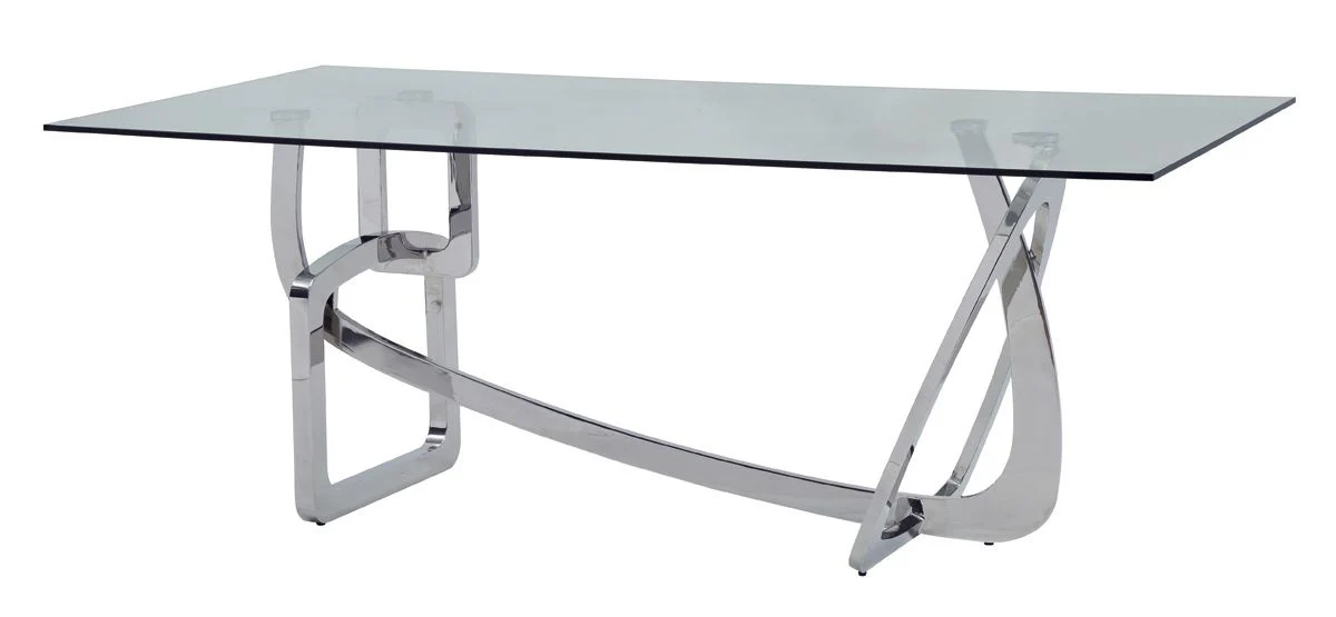 Clear And Silver Glass And Stainless Steel Trestle Base Dining Table By Homeroots - Image 5