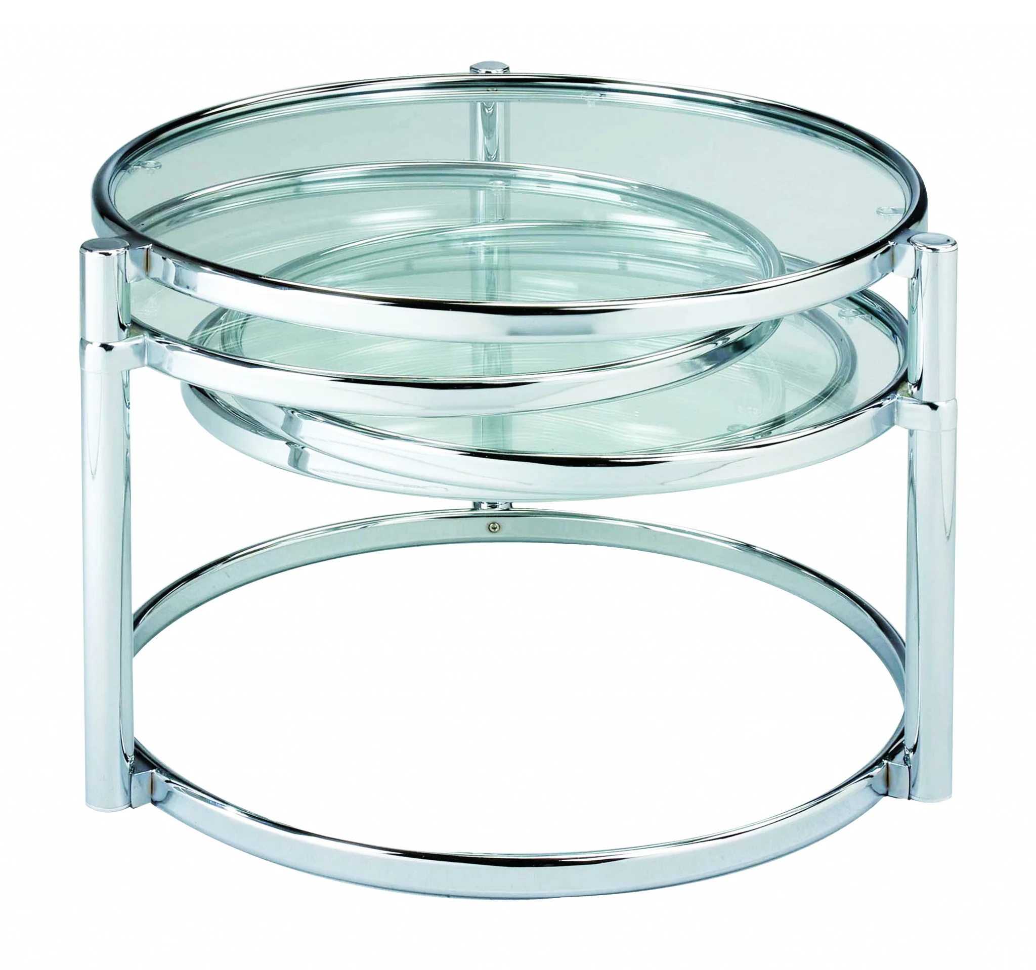 Clear And Silver Glass And Steel Round Nested Coffee Tables With Three Shelves By Homeroots - Image 2
