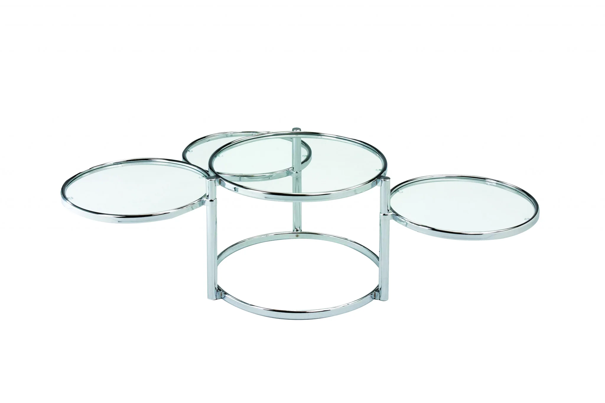 Clear And Silver Glass And Steel Round Nested Coffee Tables With Three Shelves By Homeroots - Image 3