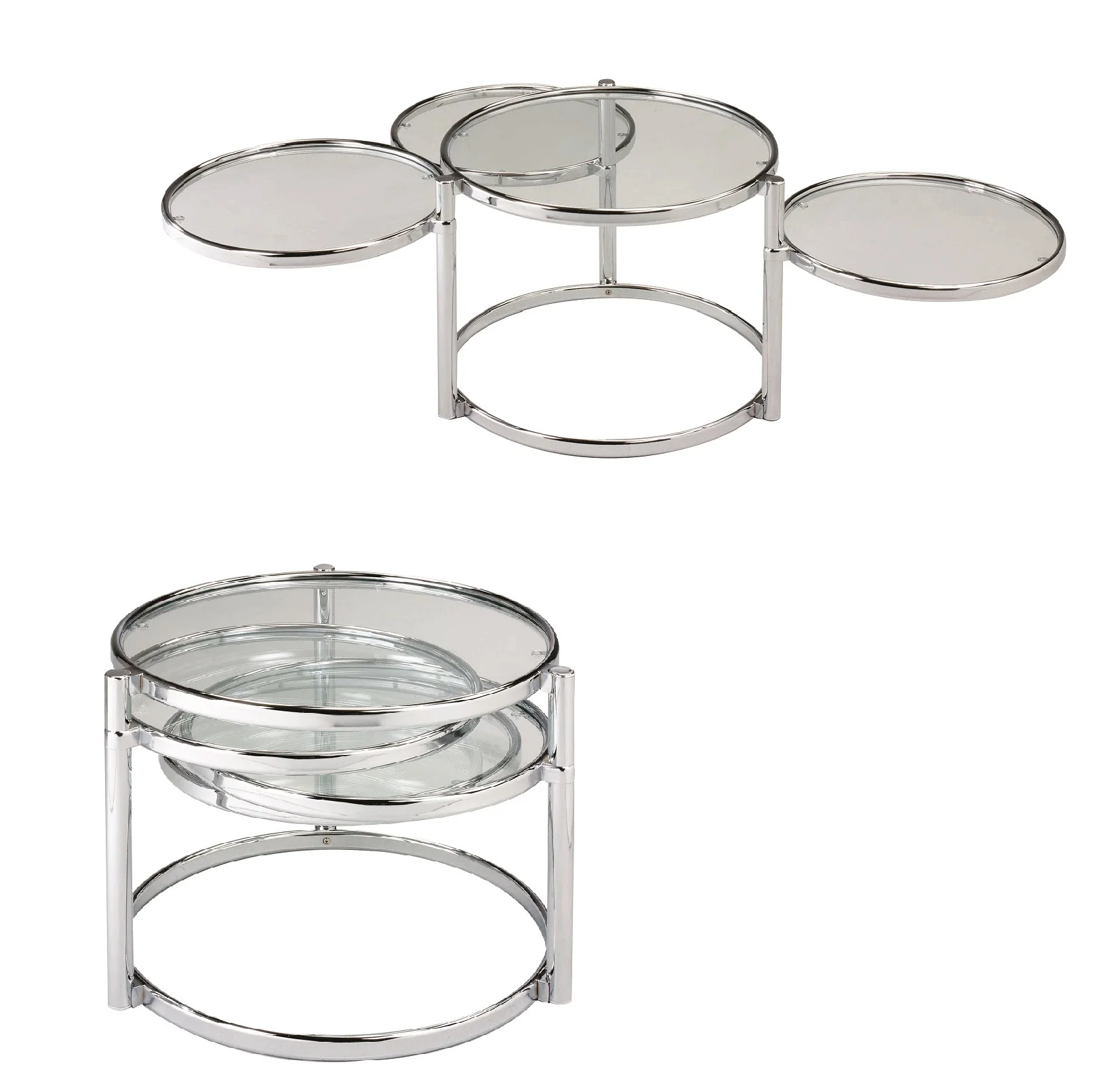 Clear And Silver Glass And Steel Round Nested Coffee Tables With Three Shelves By Homeroots - Image 4