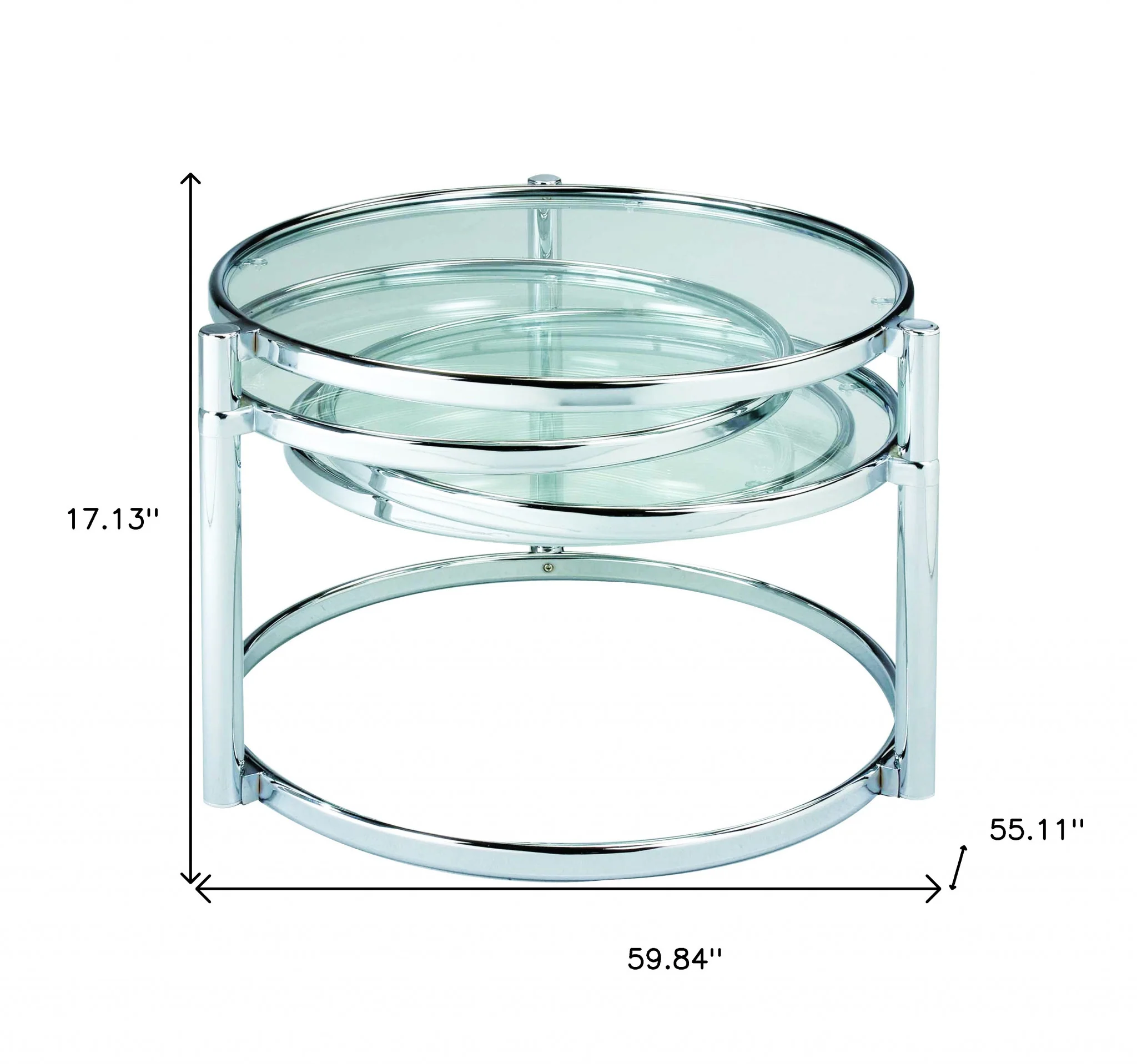 Clear And Silver Glass And Steel Round Nested Coffee Tables With Three Shelves By Homeroots - Image 6