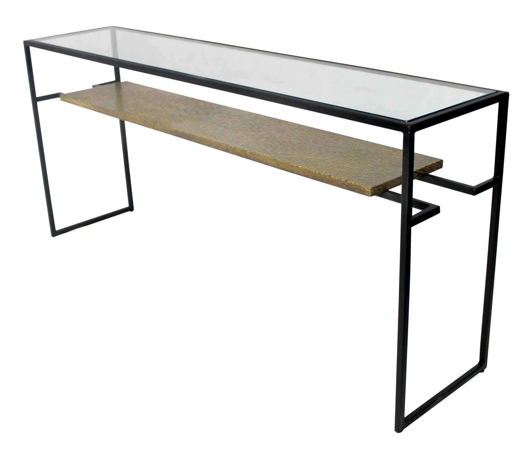 Clear Black and Gold Glass Sled Console Table With Shelves By Homeroots - Image 2